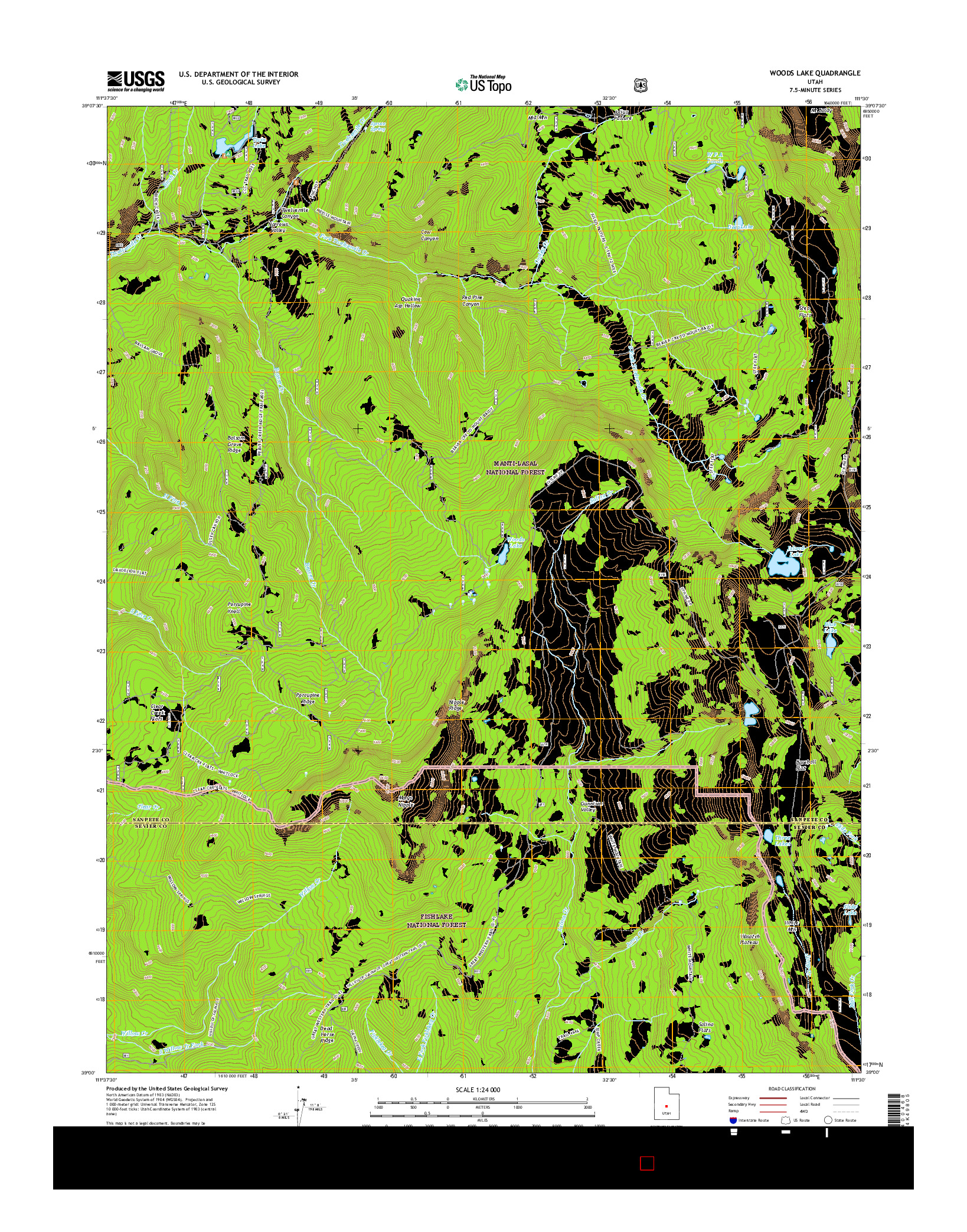 USGS US TOPO 7.5-MINUTE MAP FOR WOODS LAKE, UT 2017