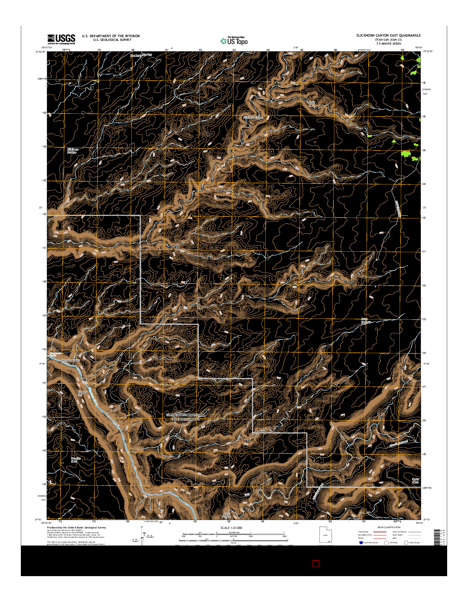 USGS US TOPO 7.5-MINUTE MAP FOR SLICKHORN CANYON EAST, UT 2017