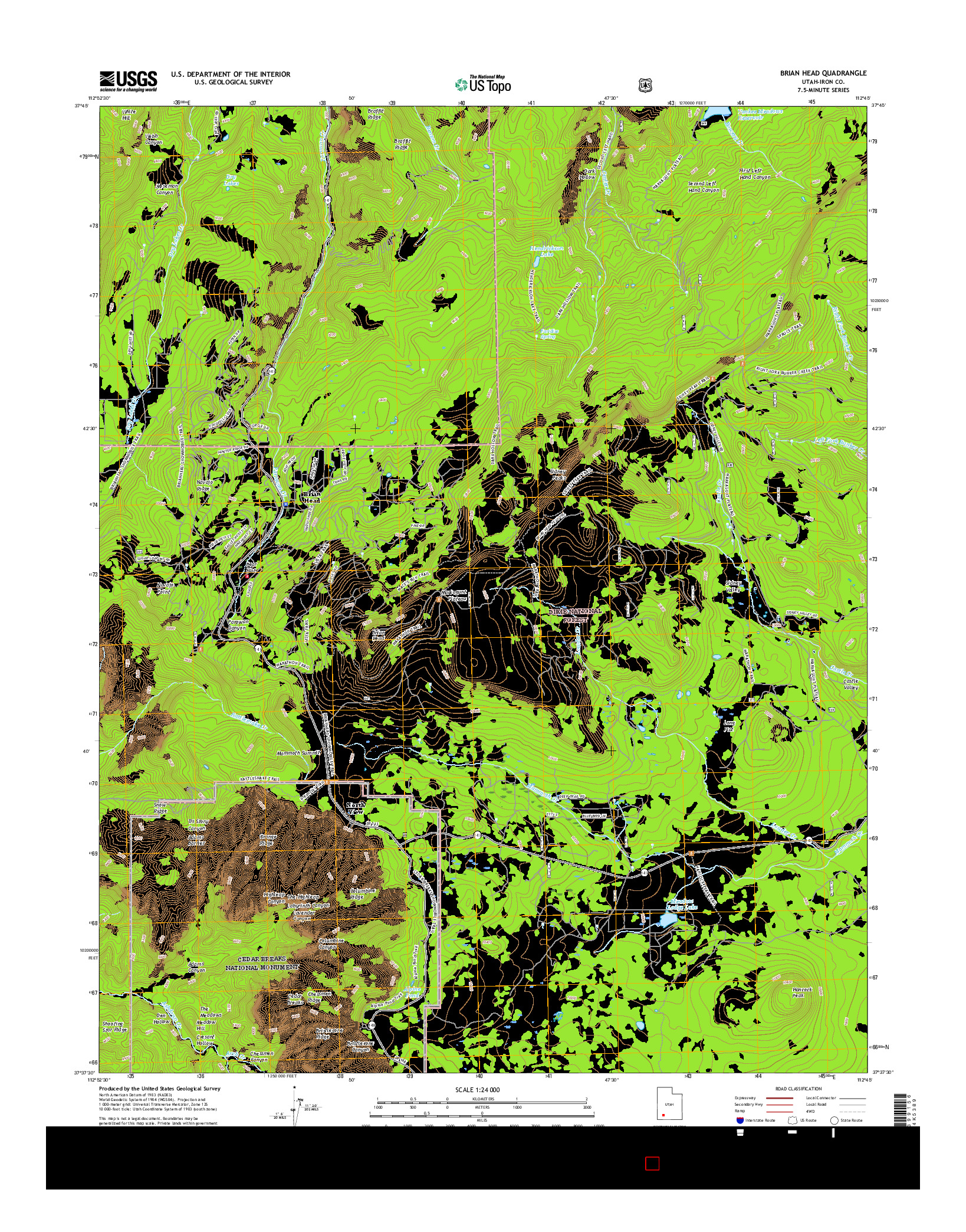 USGS US TOPO 7.5-MINUTE MAP FOR BRIAN HEAD, UT 2017