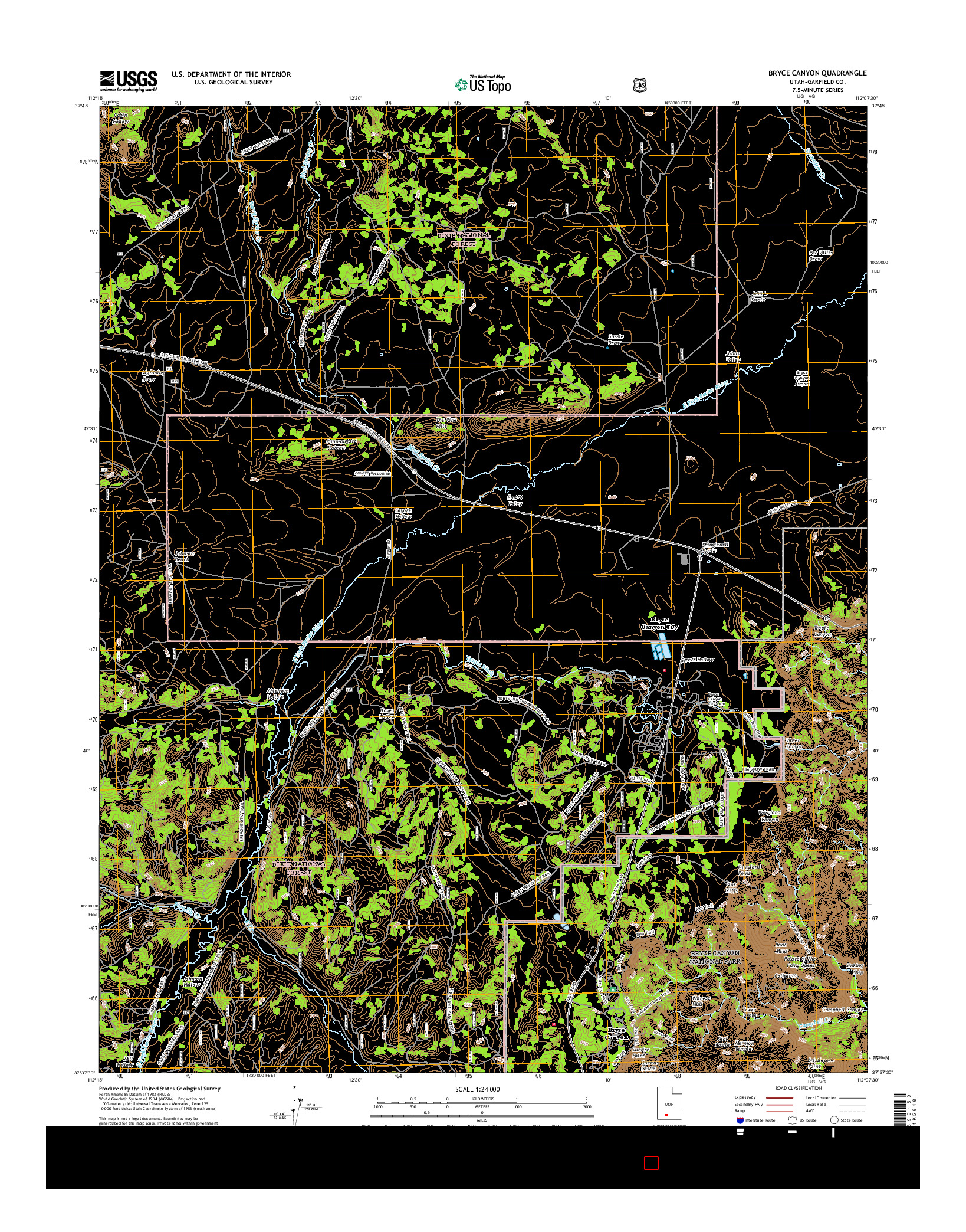 USGS US TOPO 7.5-MINUTE MAP FOR BRYCE CANYON, UT 2017