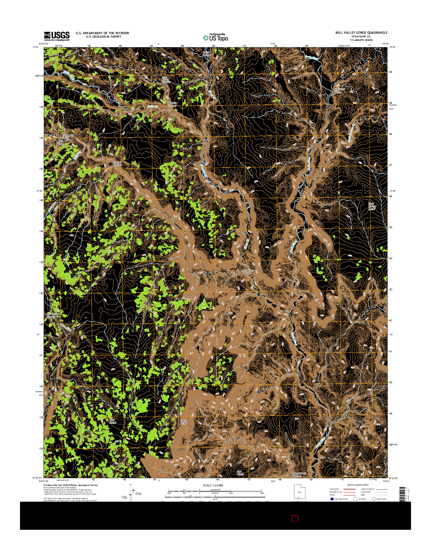 USGS US TOPO 7.5-MINUTE MAP FOR BULL VALLEY GORGE, UT 2017