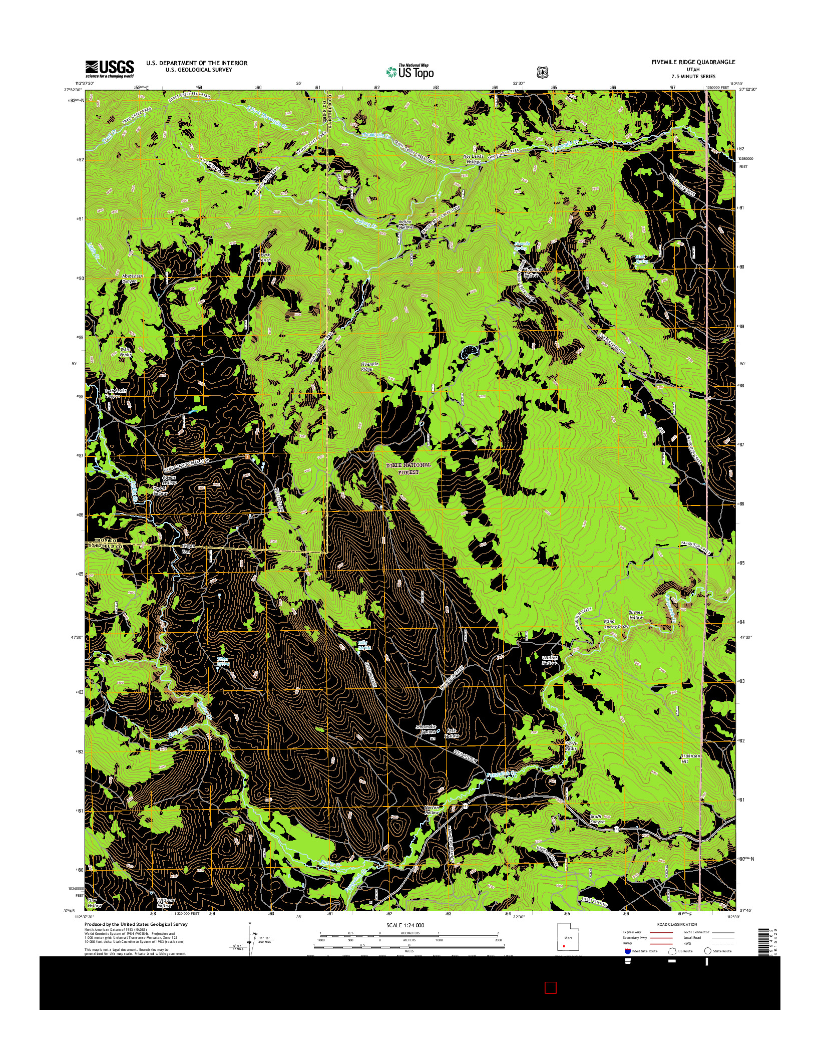 USGS US TOPO 7.5-MINUTE MAP FOR FIVEMILE RIDGE, UT 2017