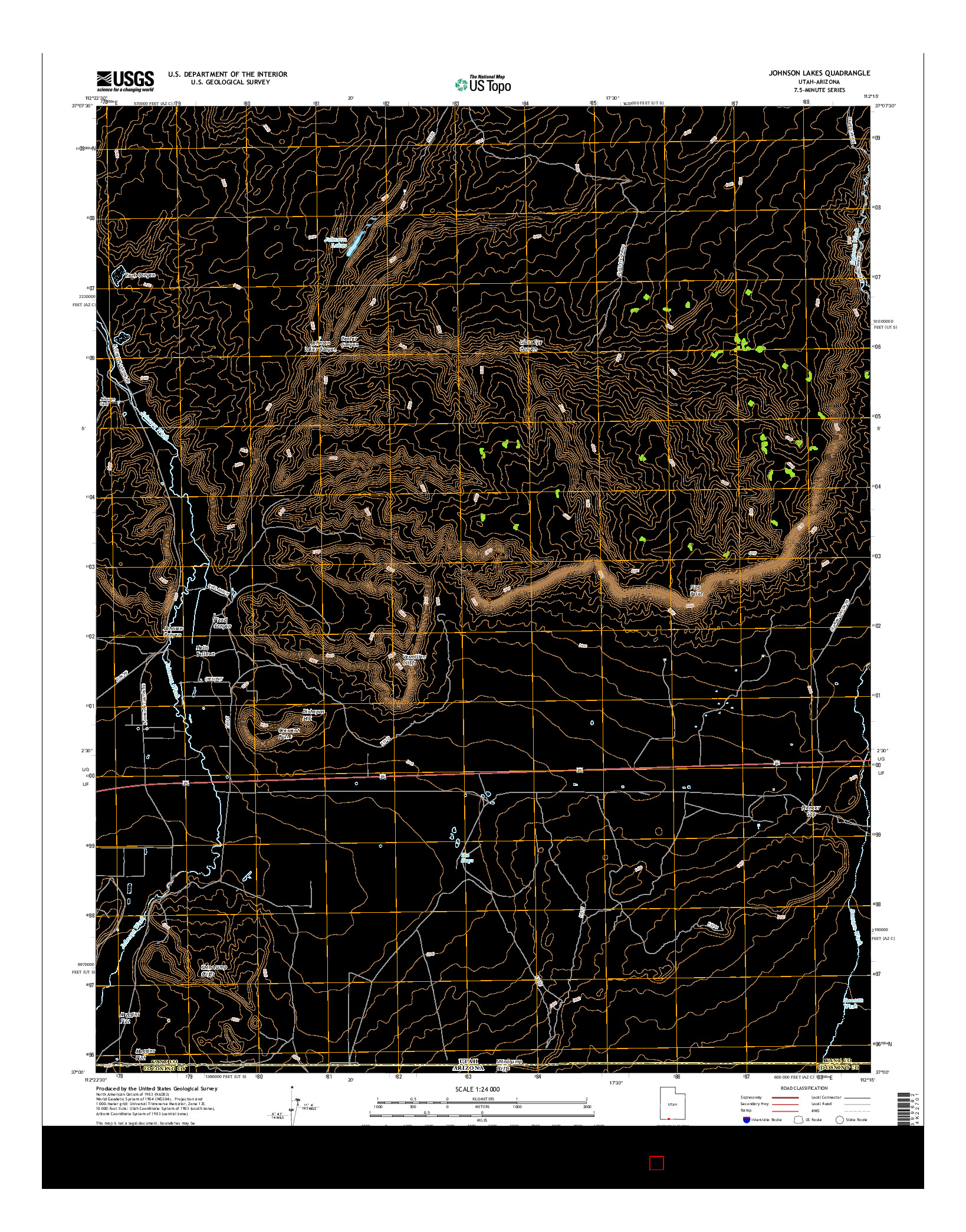 USGS US TOPO 7.5-MINUTE MAP FOR JOHNSON LAKES, UT-AZ 2017