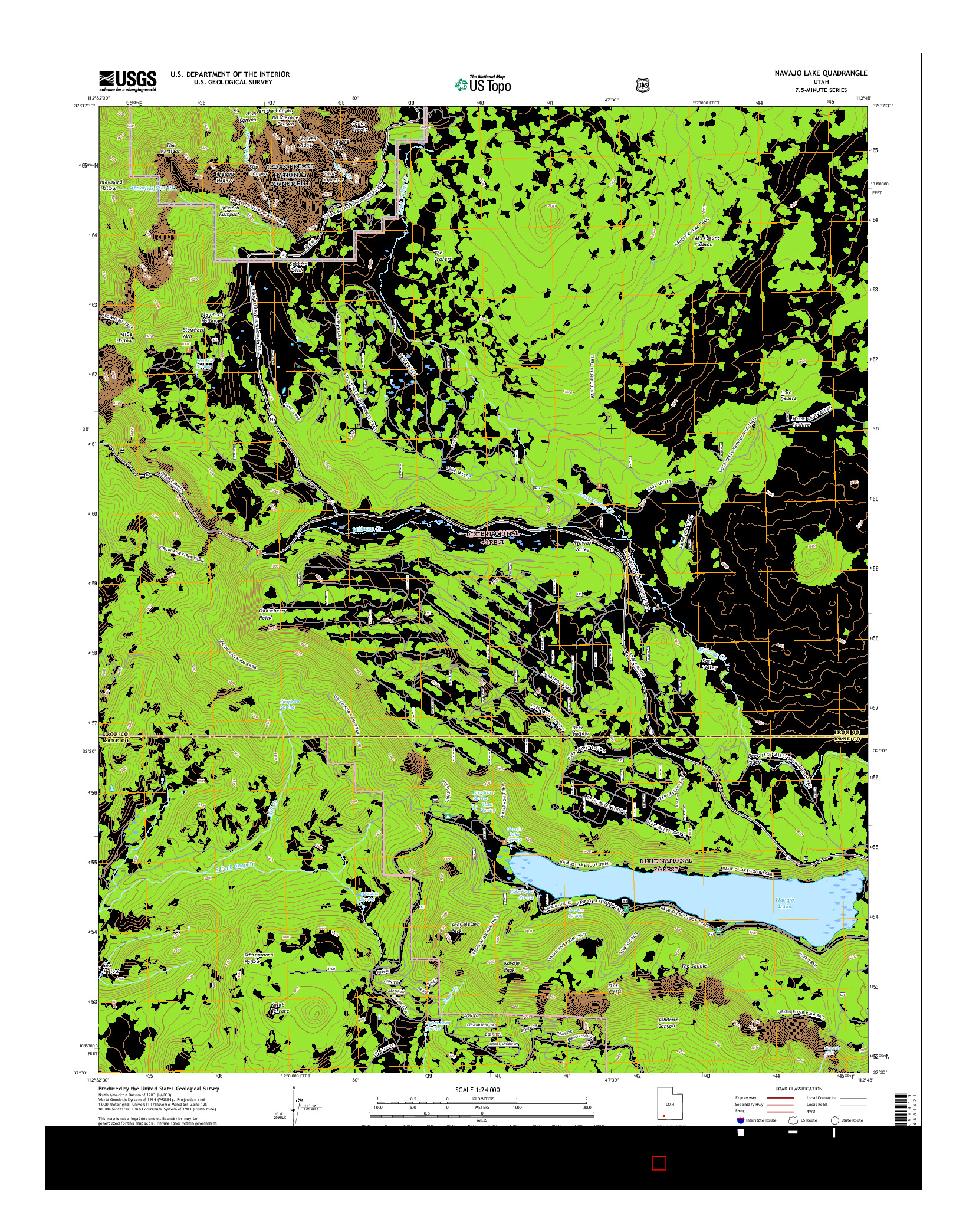 USGS US TOPO 7.5-MINUTE MAP FOR NAVAJO LAKE, UT 2017