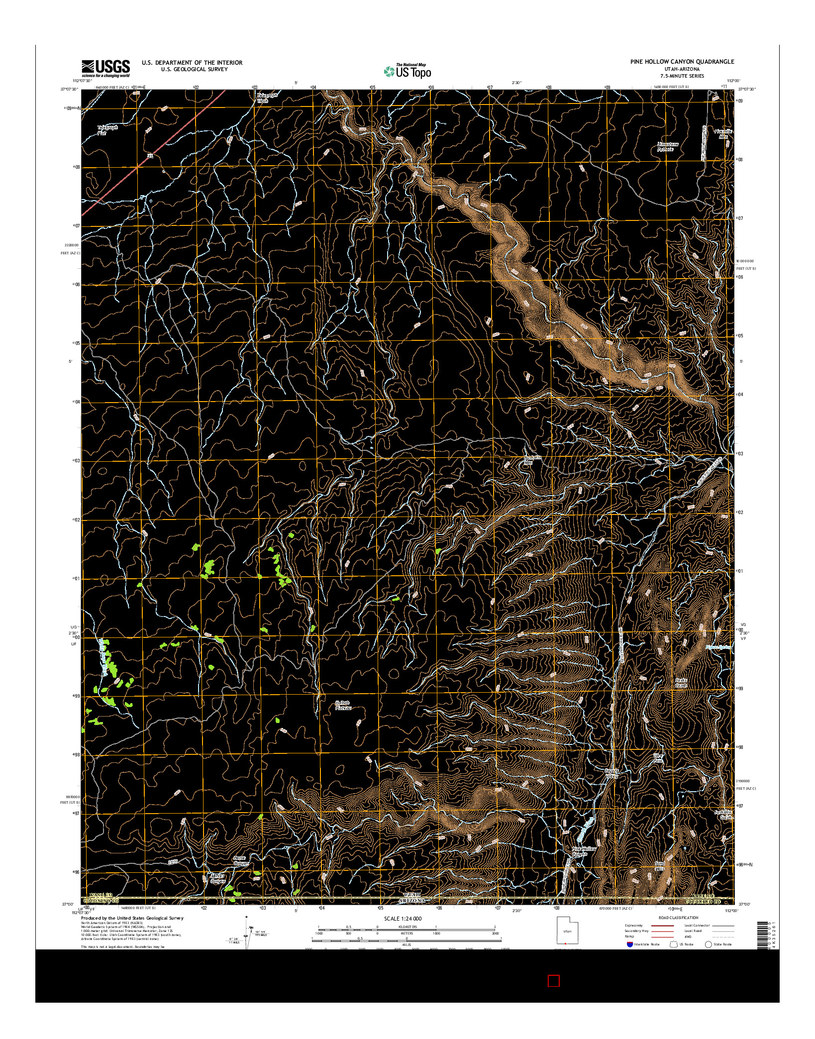 USGS US TOPO 7.5-MINUTE MAP FOR PINE HOLLOW CANYON, UT-AZ 2017