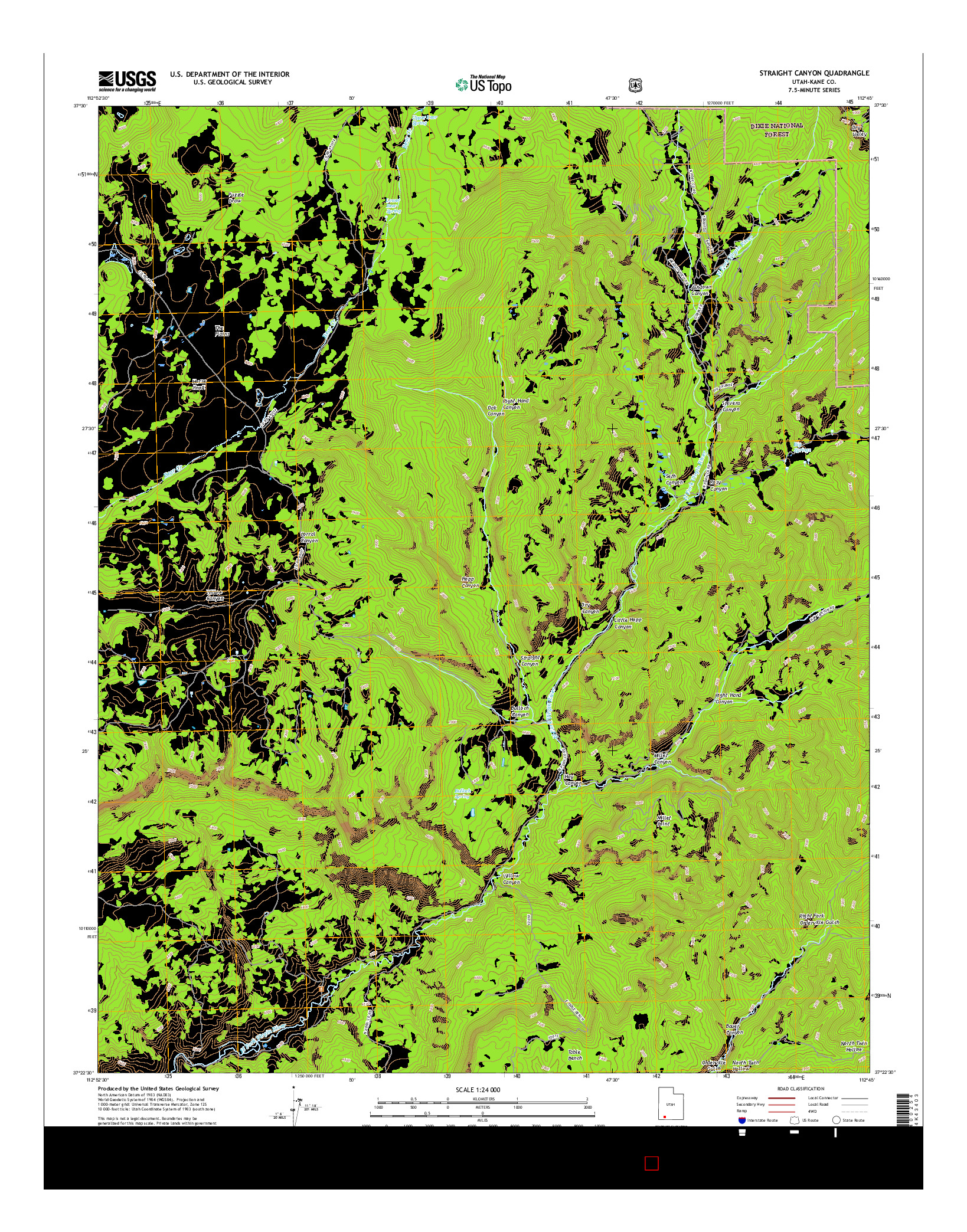 USGS US TOPO 7.5-MINUTE MAP FOR STRAIGHT CANYON, UT 2017