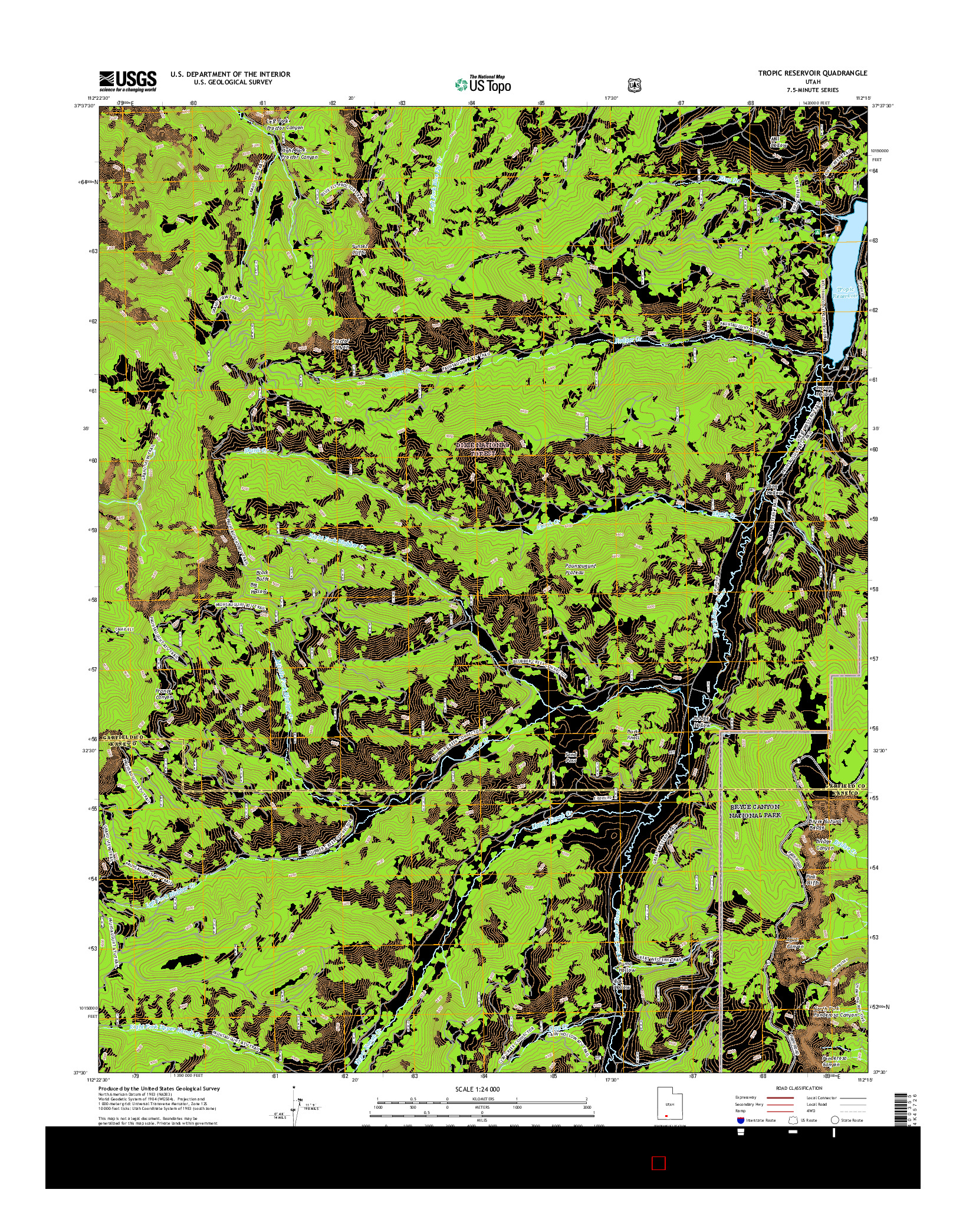 USGS US TOPO 7.5-MINUTE MAP FOR TROPIC RESERVOIR, UT 2017