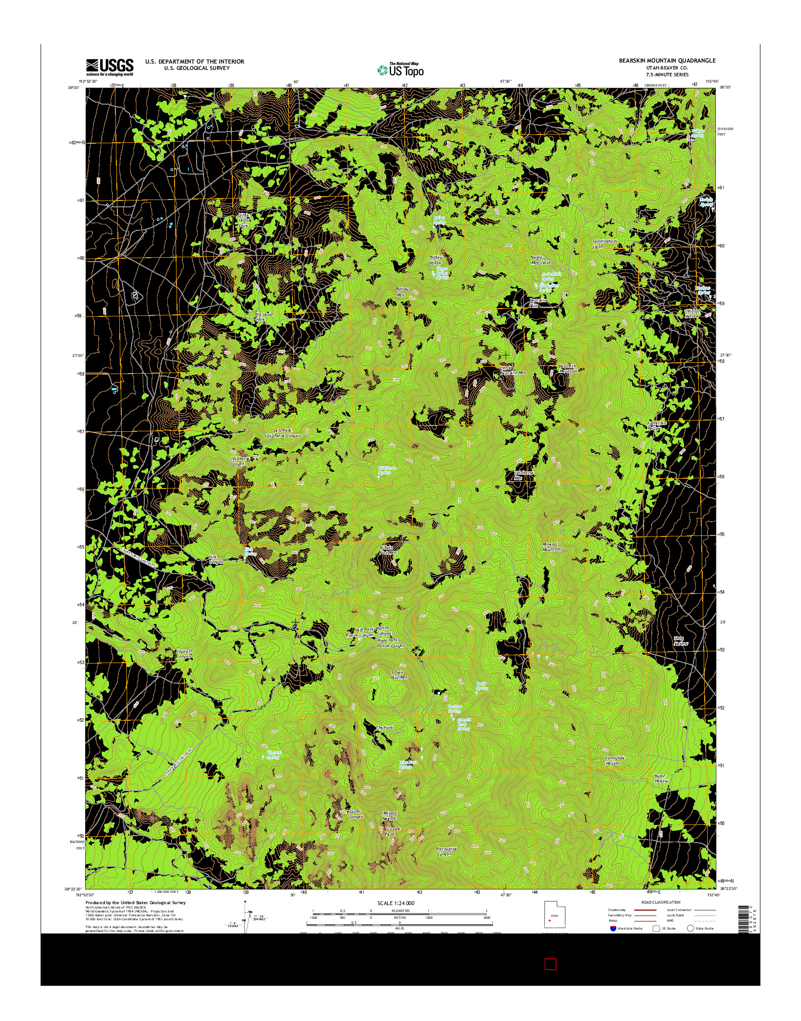 USGS US TOPO 7.5-MINUTE MAP FOR BEARSKIN MOUNTAIN, UT 2017