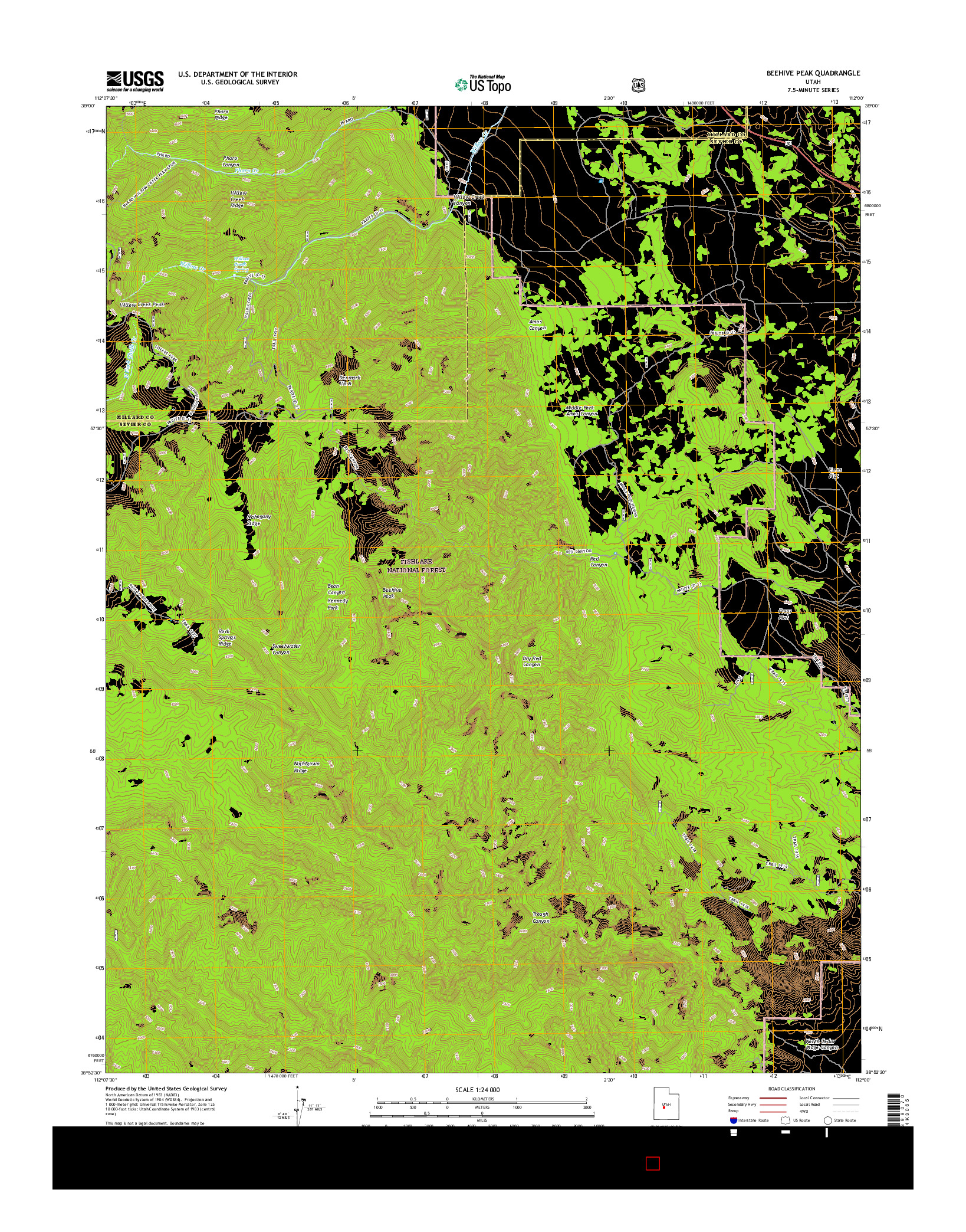 USGS US TOPO 7.5-MINUTE MAP FOR BEEHIVE PEAK, UT 2017