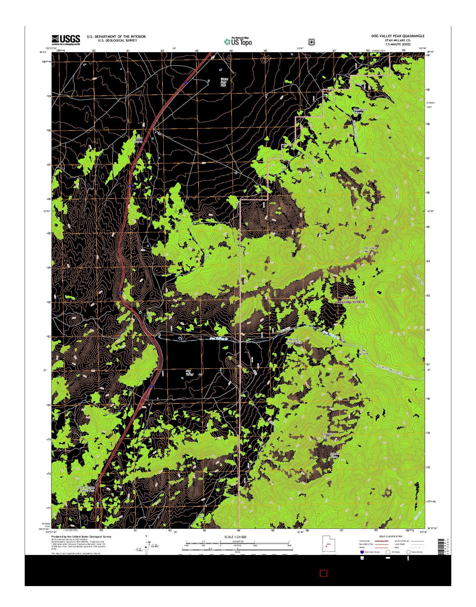 USGS US TOPO 7.5-MINUTE MAP FOR DOG VALLEY PEAK, UT 2017