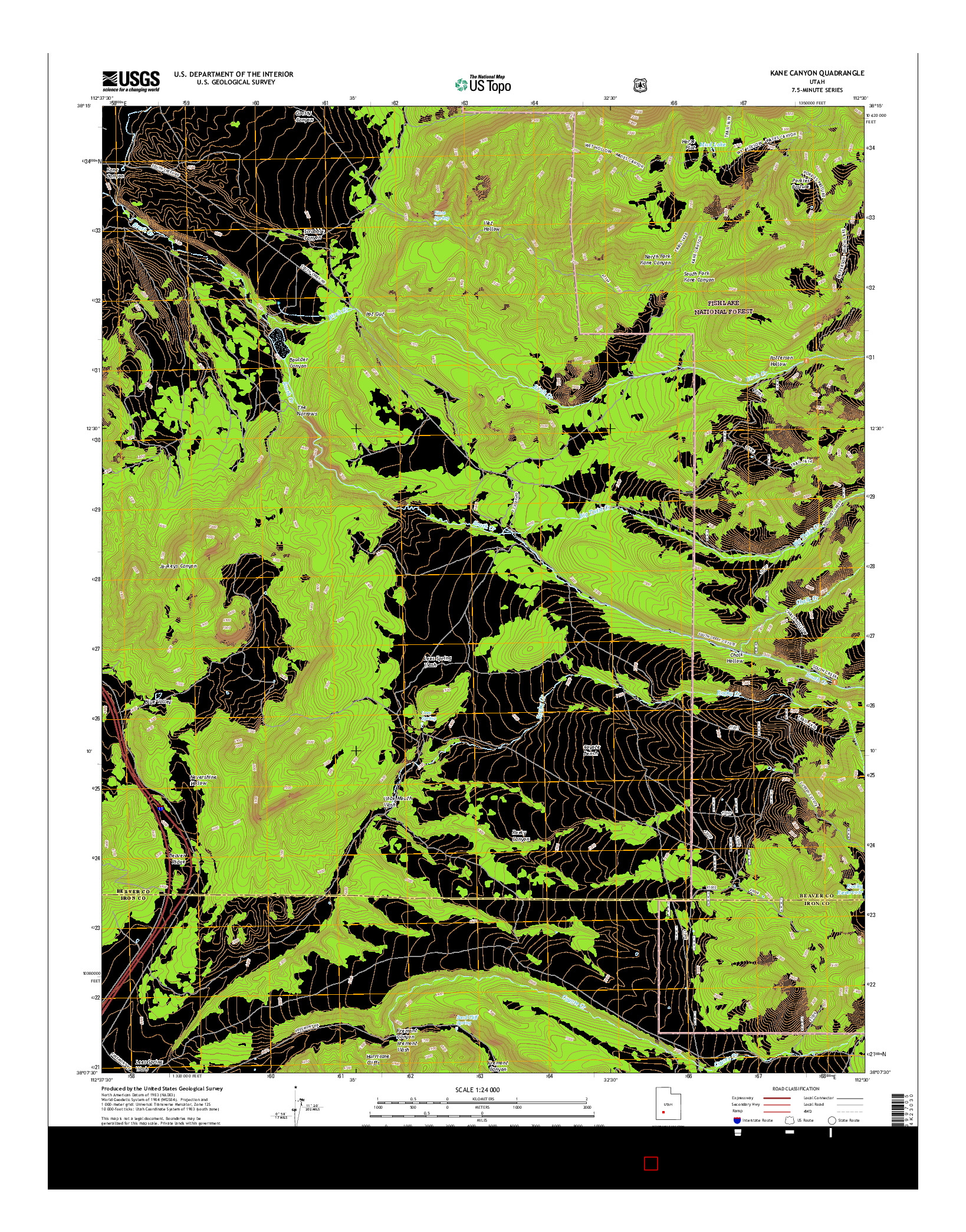 USGS US TOPO 7.5-MINUTE MAP FOR KANE CANYON, UT 2017