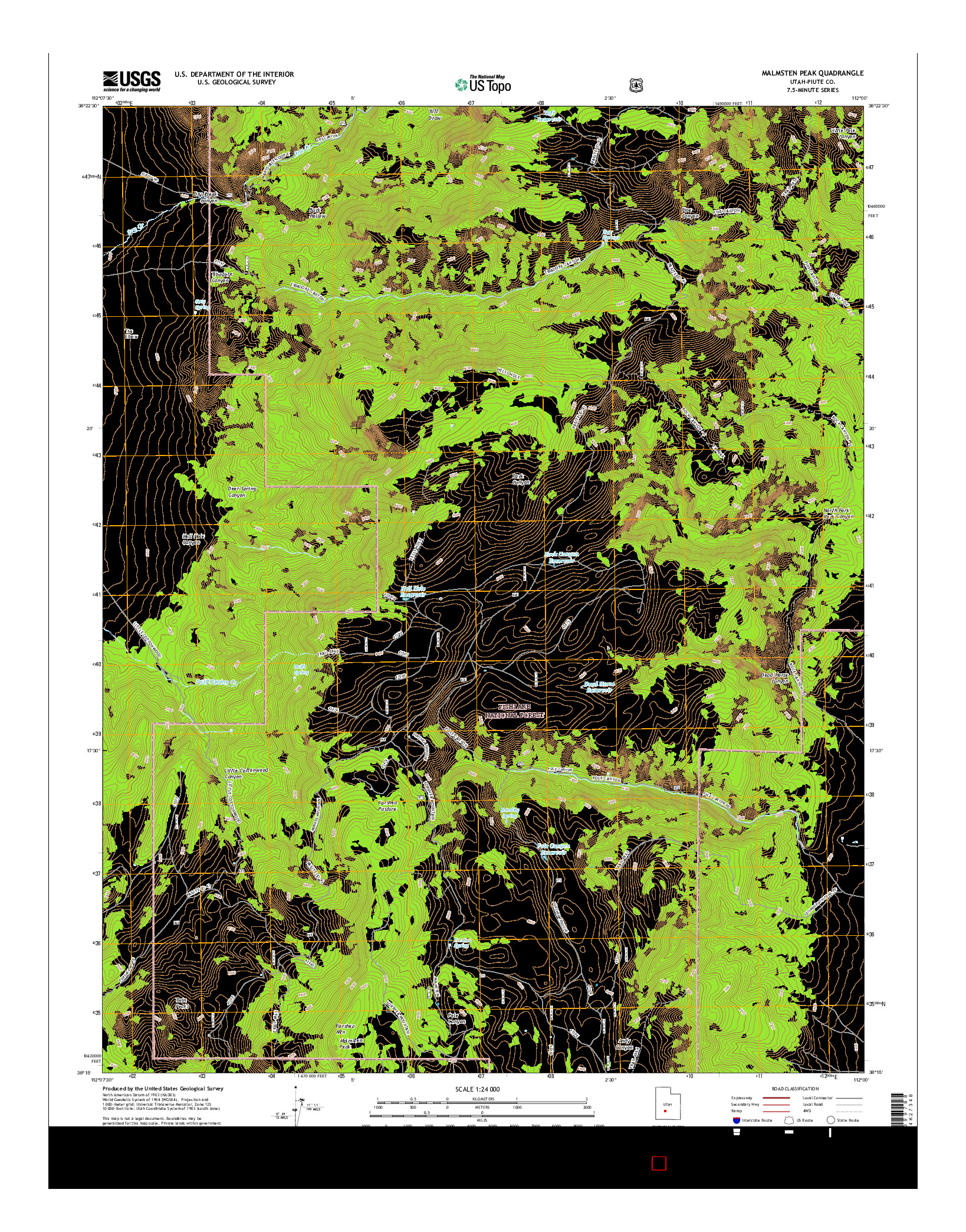 USGS US TOPO 7.5-MINUTE MAP FOR MALMSTEN PEAK, UT 2017