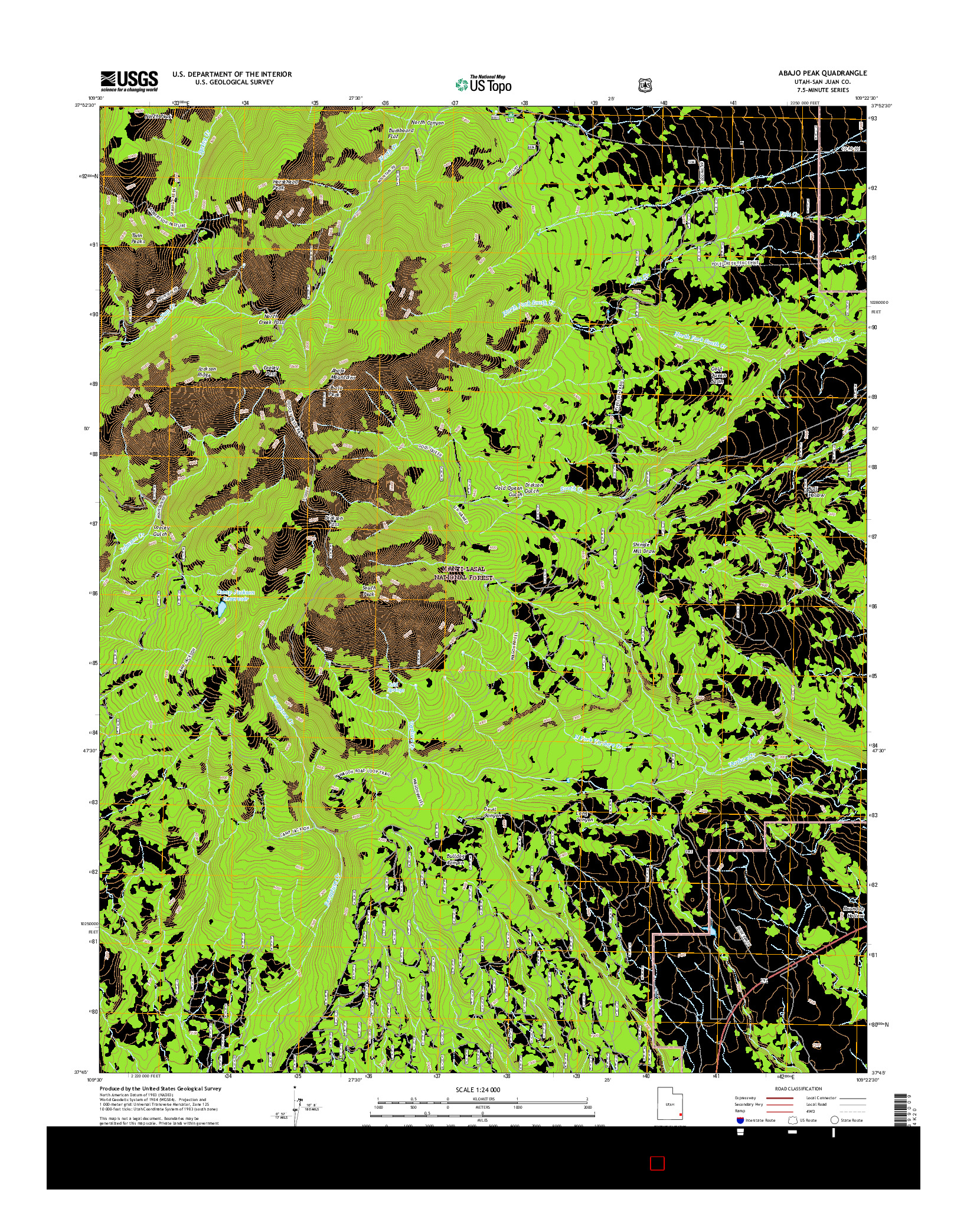 USGS US TOPO 7.5-MINUTE MAP FOR ABAJO PEAK, UT 2017