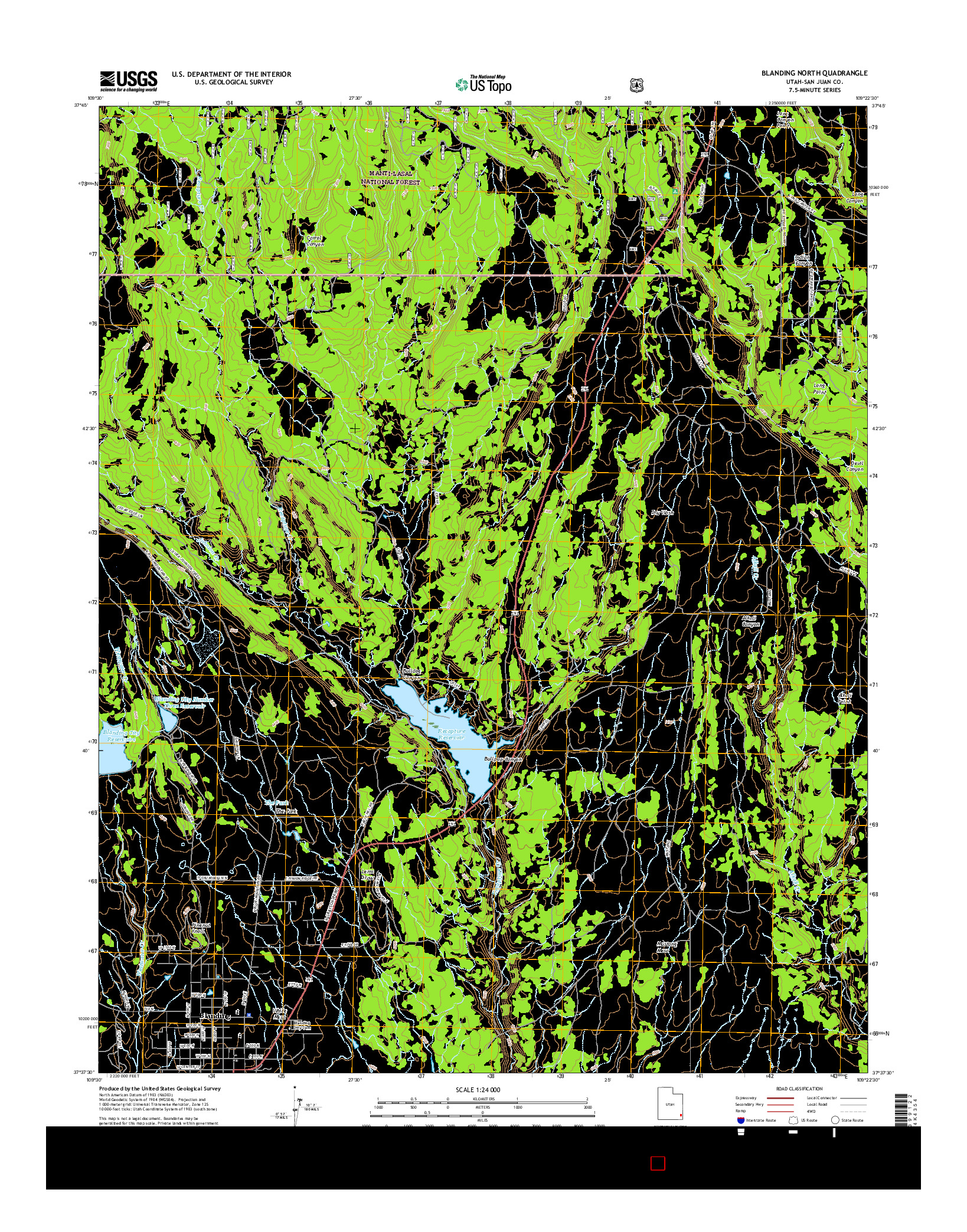 USGS US TOPO 7.5-MINUTE MAP FOR BLANDING NORTH, UT 2017