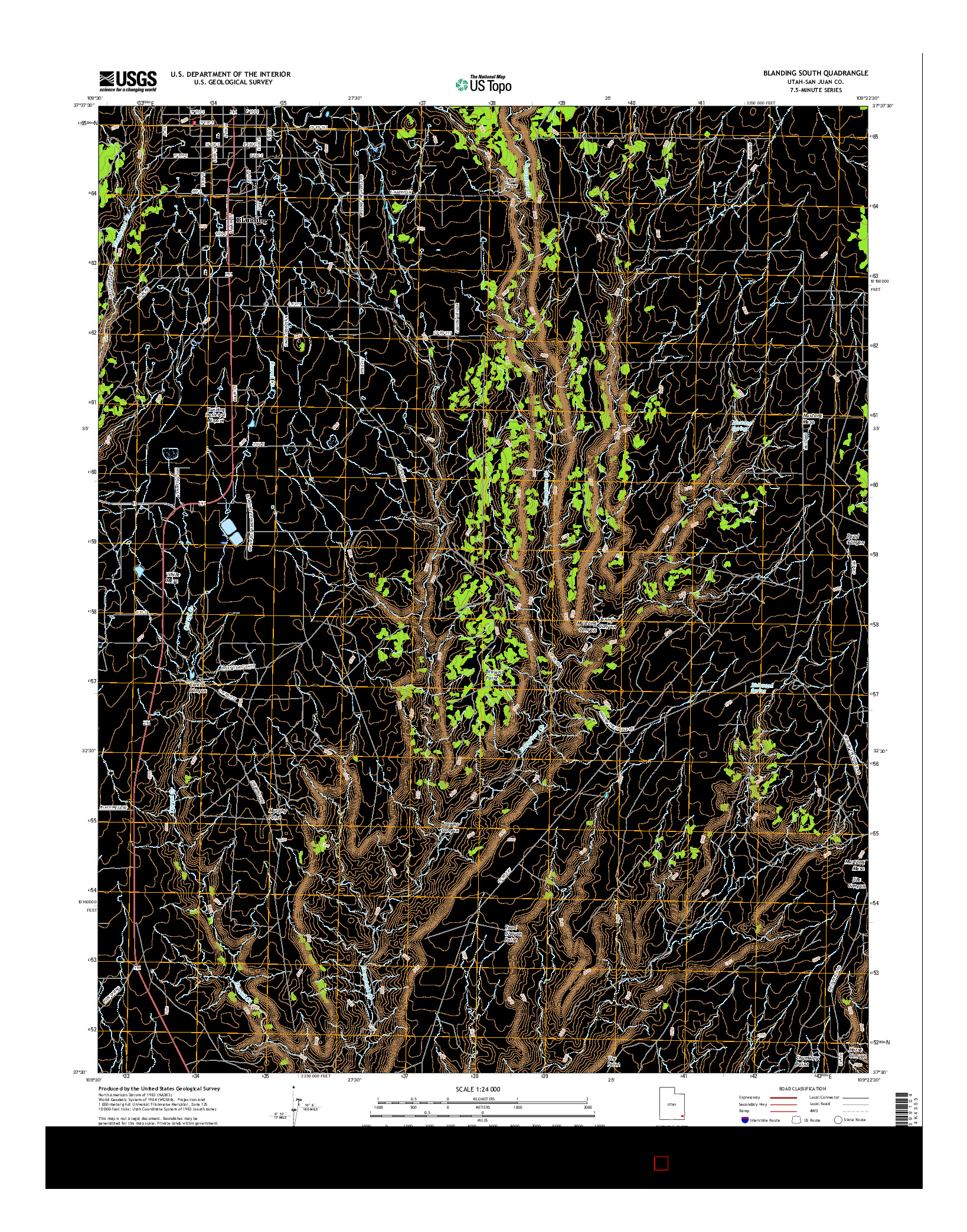 USGS US TOPO 7.5-MINUTE MAP FOR BLANDING SOUTH, UT 2017