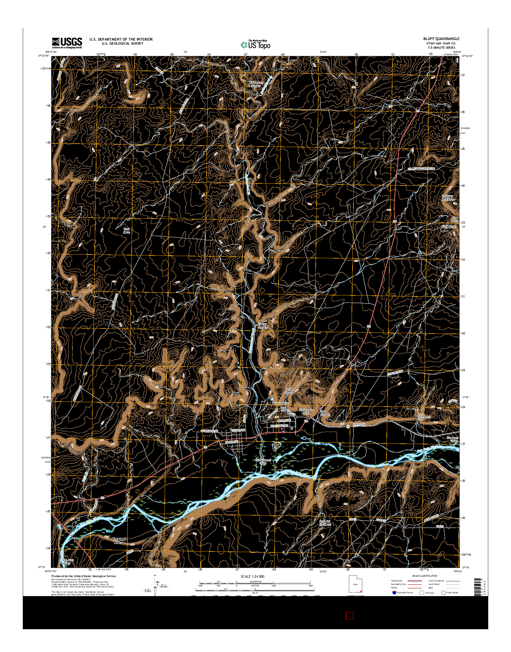 USGS US TOPO 7.5-MINUTE MAP FOR BLUFF, UT 2017