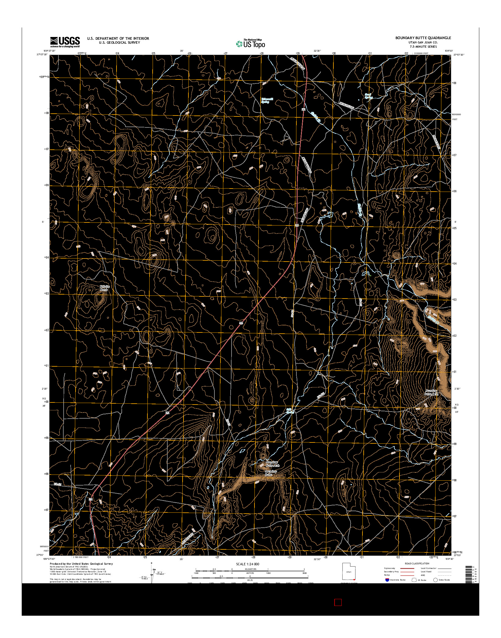 USGS US TOPO 7.5-MINUTE MAP FOR BOUNDARY BUTTE, UT 2017