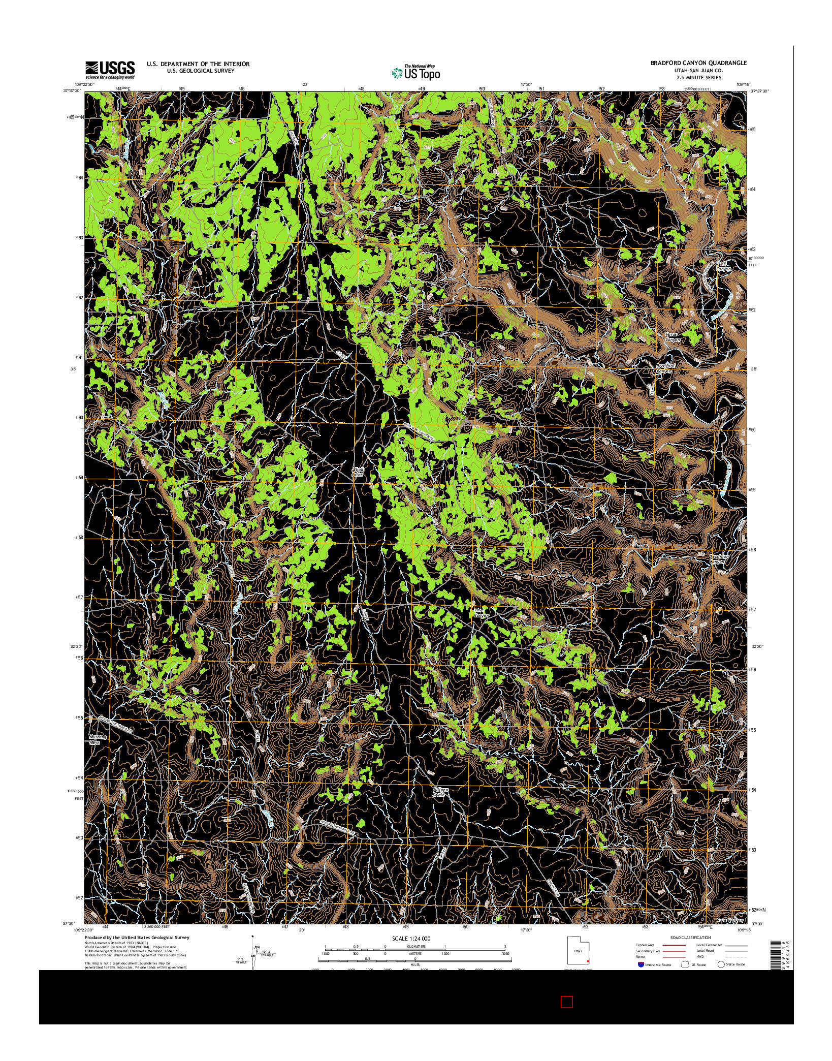 USGS US TOPO 7.5-MINUTE MAP FOR BRADFORD CANYON, UT 2017