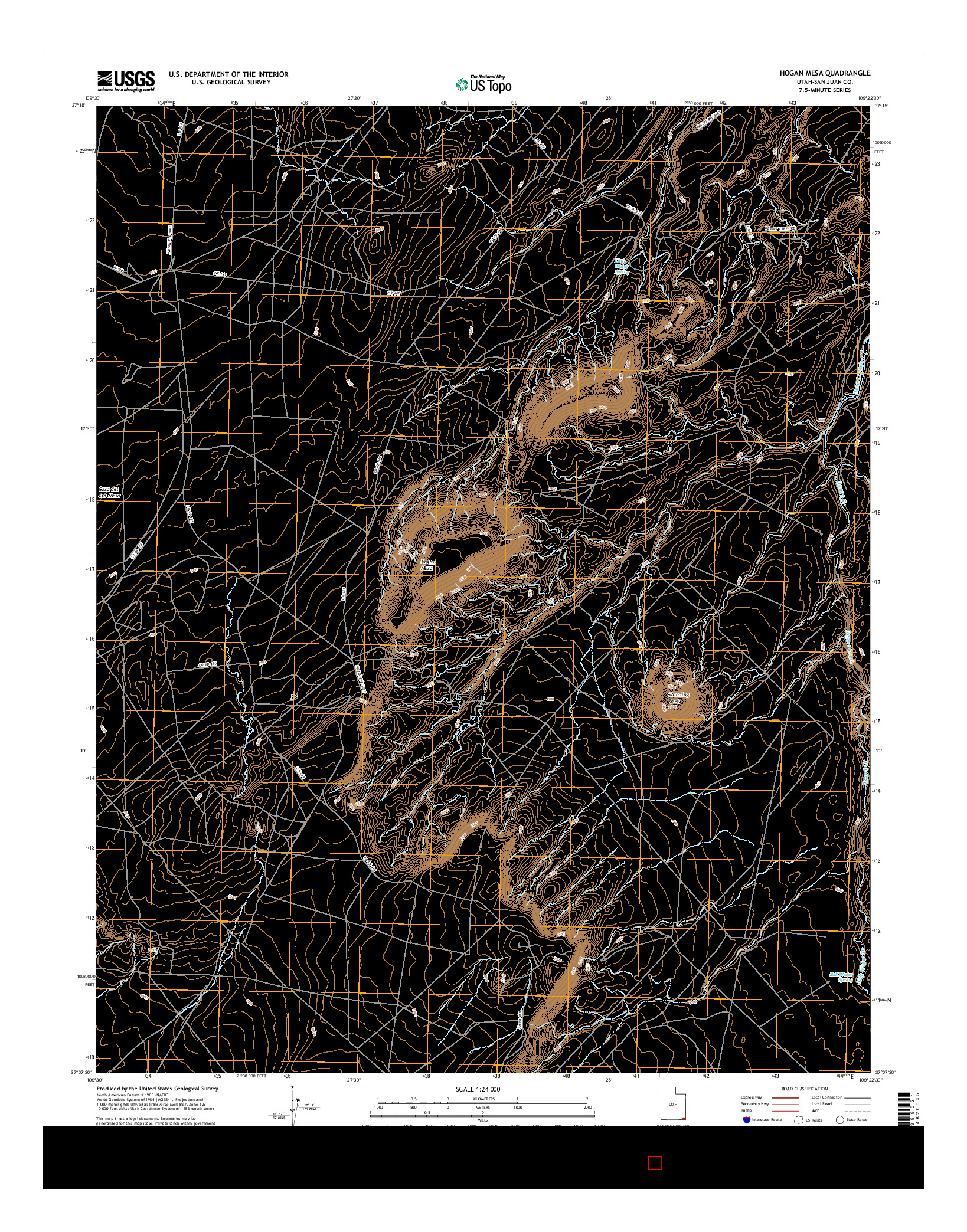 USGS US TOPO 7.5-MINUTE MAP FOR HOGAN MESA, UT 2017