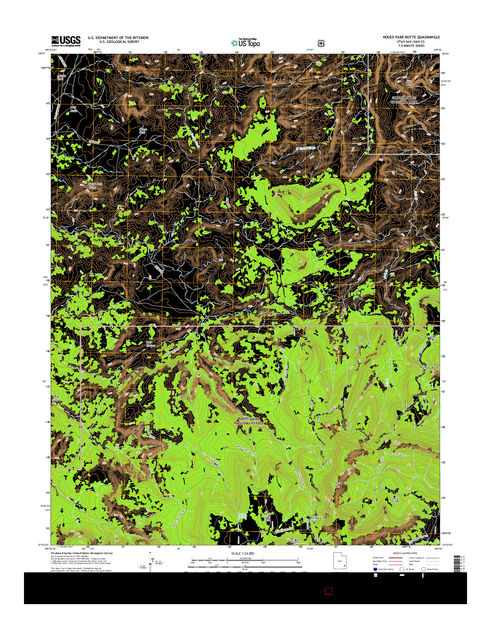 USGS US TOPO 7.5-MINUTE MAP FOR HOUSE PARK BUTTE, UT 2017