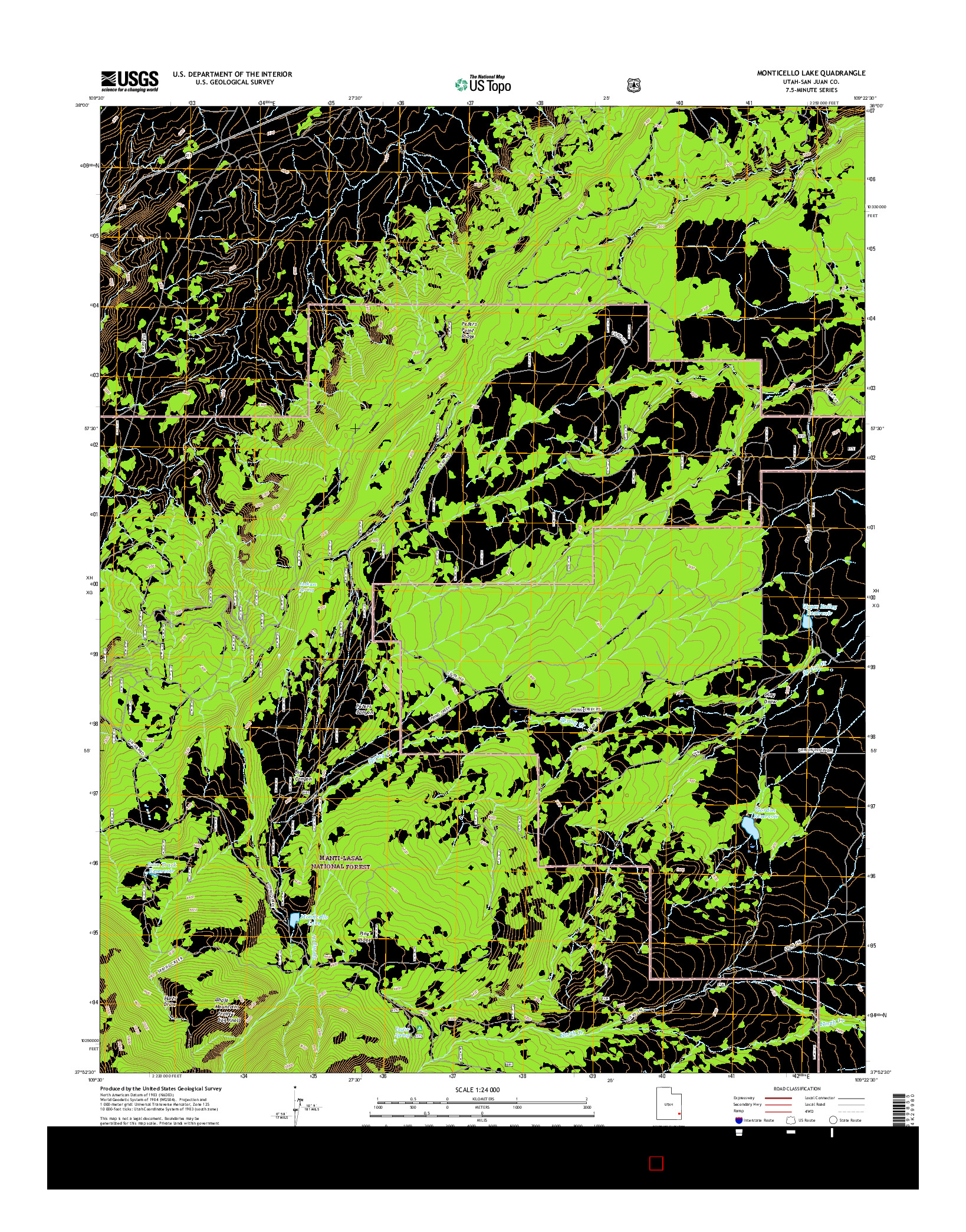 USGS US TOPO 7.5-MINUTE MAP FOR MONTICELLO LAKE, UT 2017