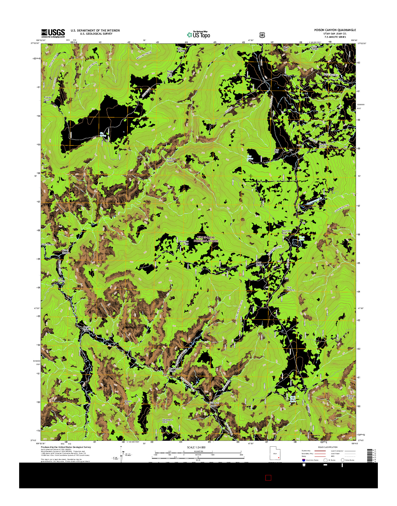 USGS US TOPO 7.5-MINUTE MAP FOR POISON CANYON, UT 2017