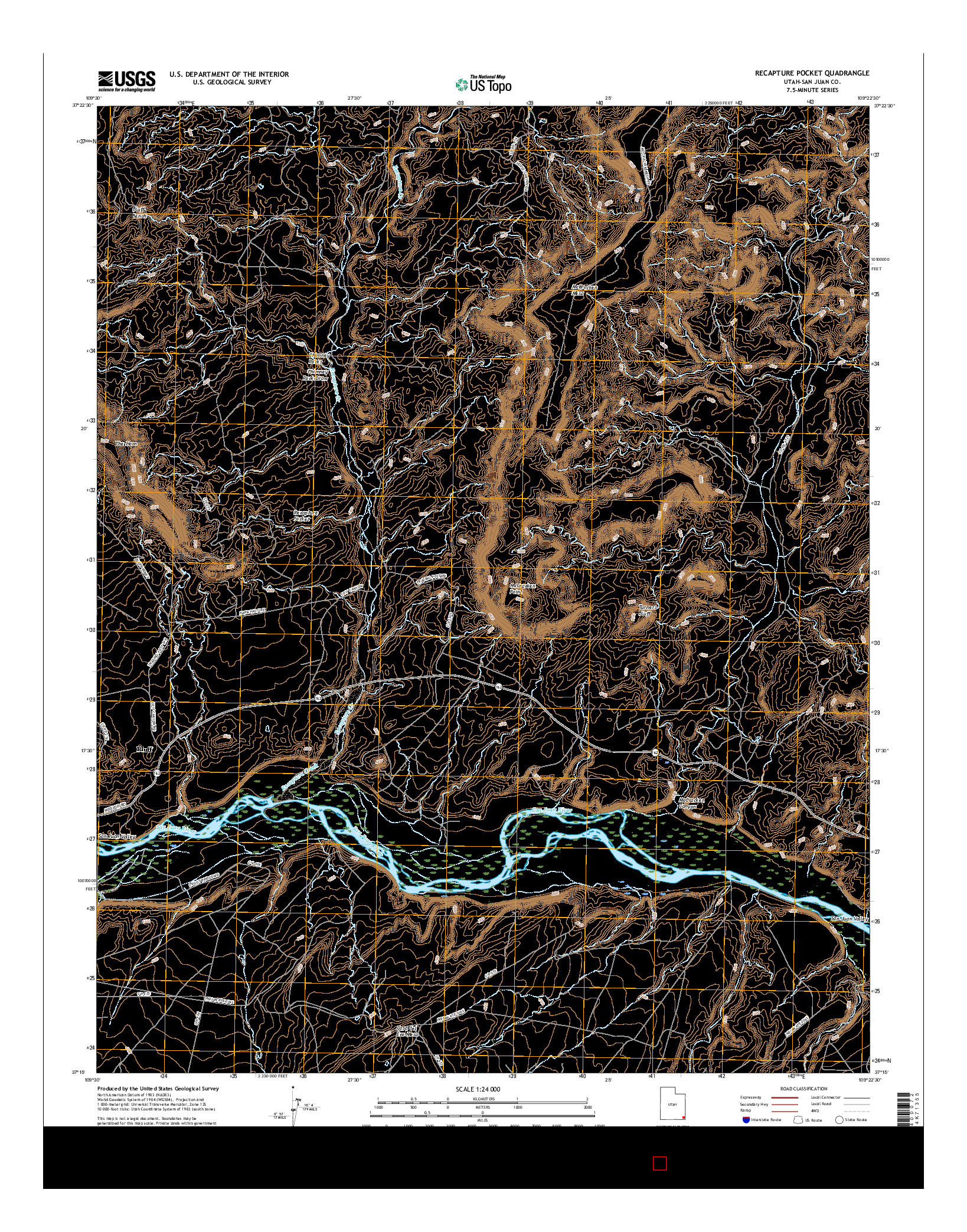 USGS US TOPO 7.5-MINUTE MAP FOR RECAPTURE POCKET, UT 2017