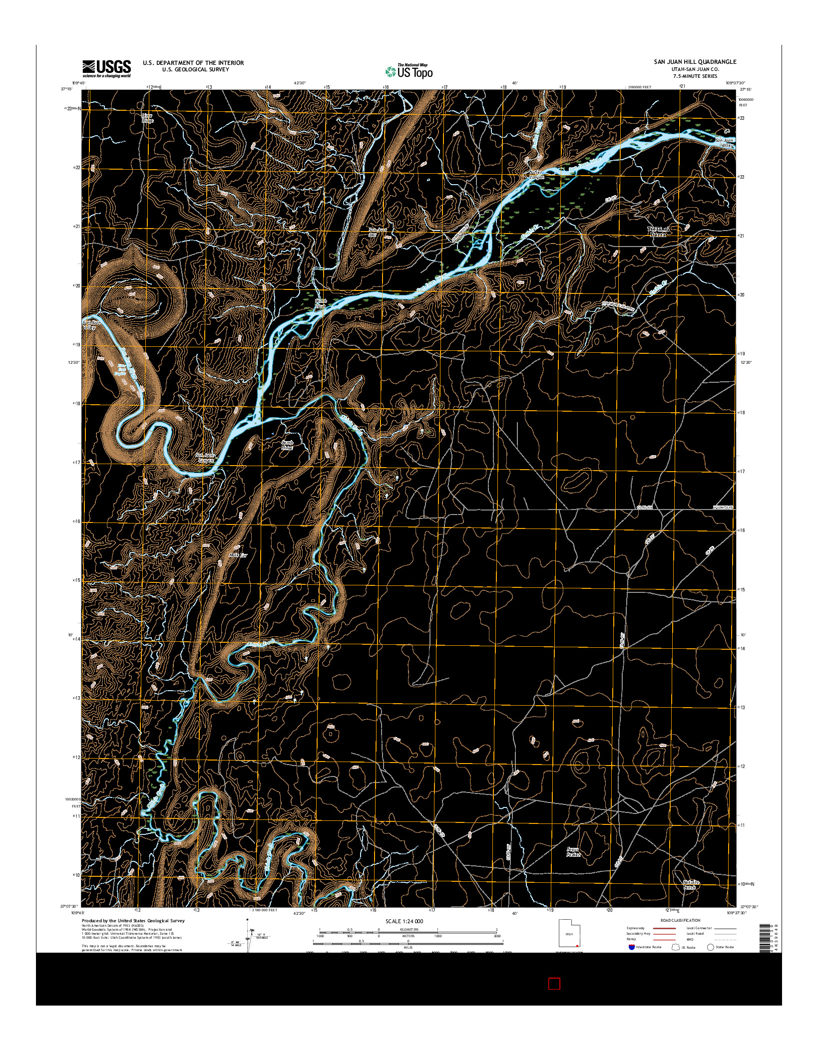 USGS US TOPO 7.5-MINUTE MAP FOR SAN JUAN HILL, UT 2017