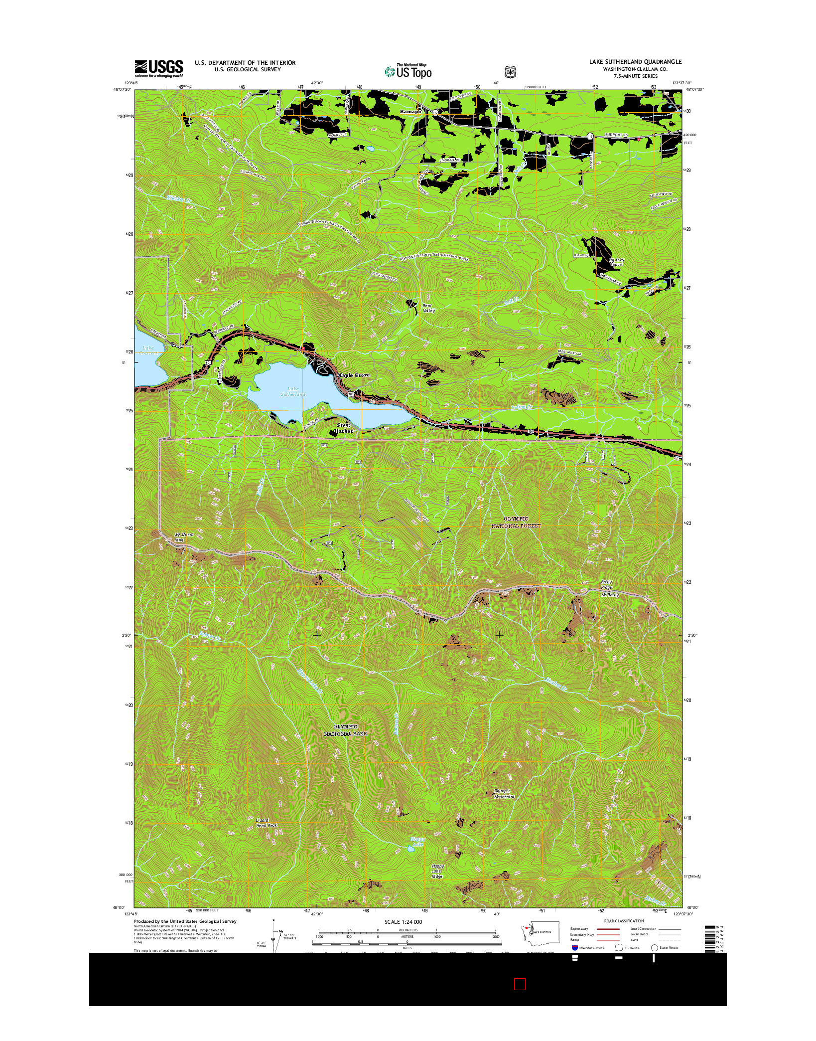 USGS US TOPO 7.5-MINUTE MAP FOR LAKE SUTHERLAND, WA 2017