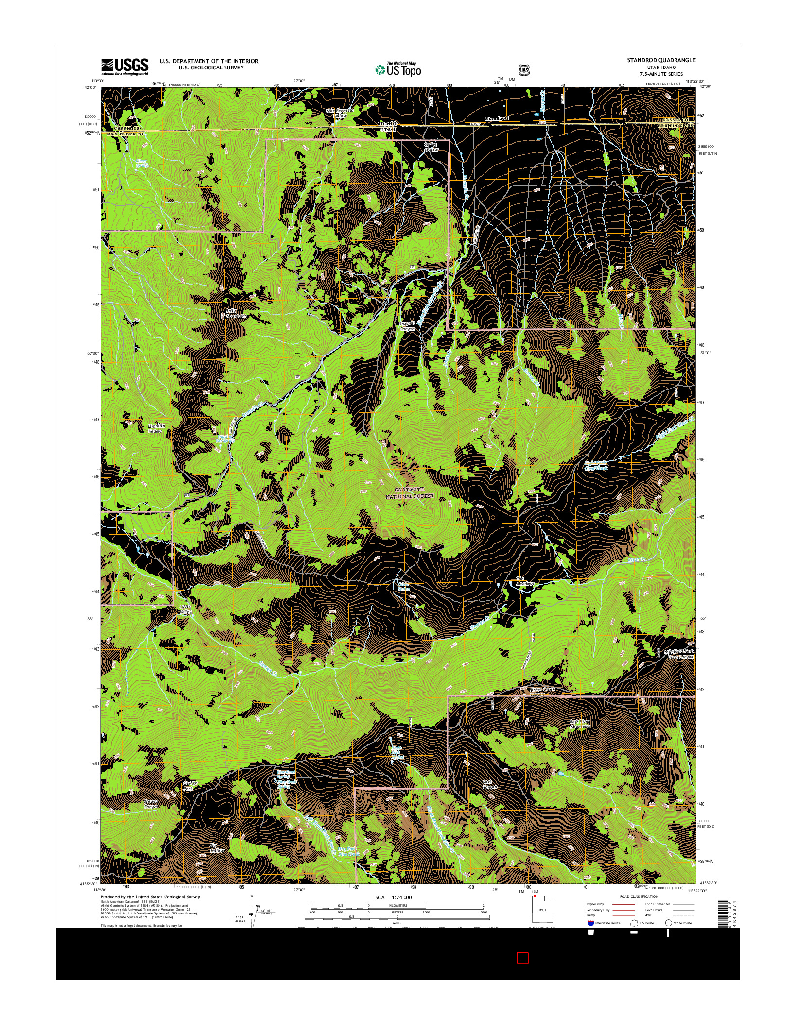 USGS US TOPO 7.5-MINUTE MAP FOR STANDROD, UT-ID 2017