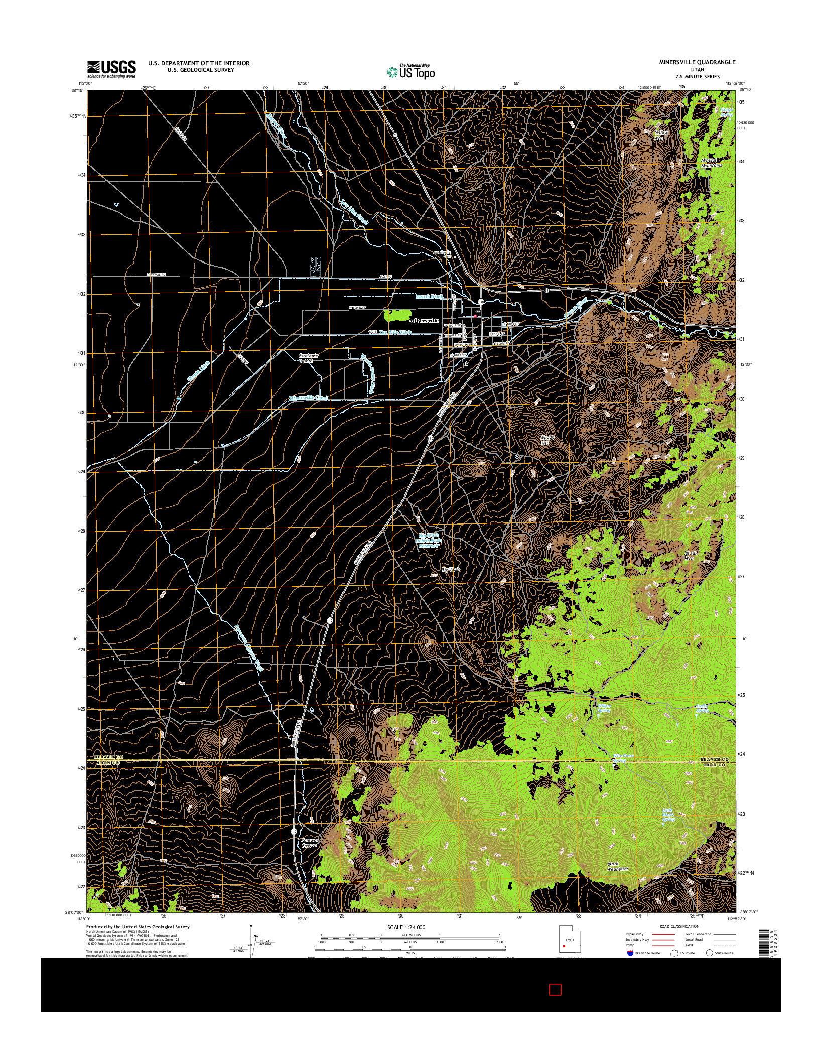 USGS US TOPO 7.5-MINUTE MAP FOR MINERSVILLE, UT 2017