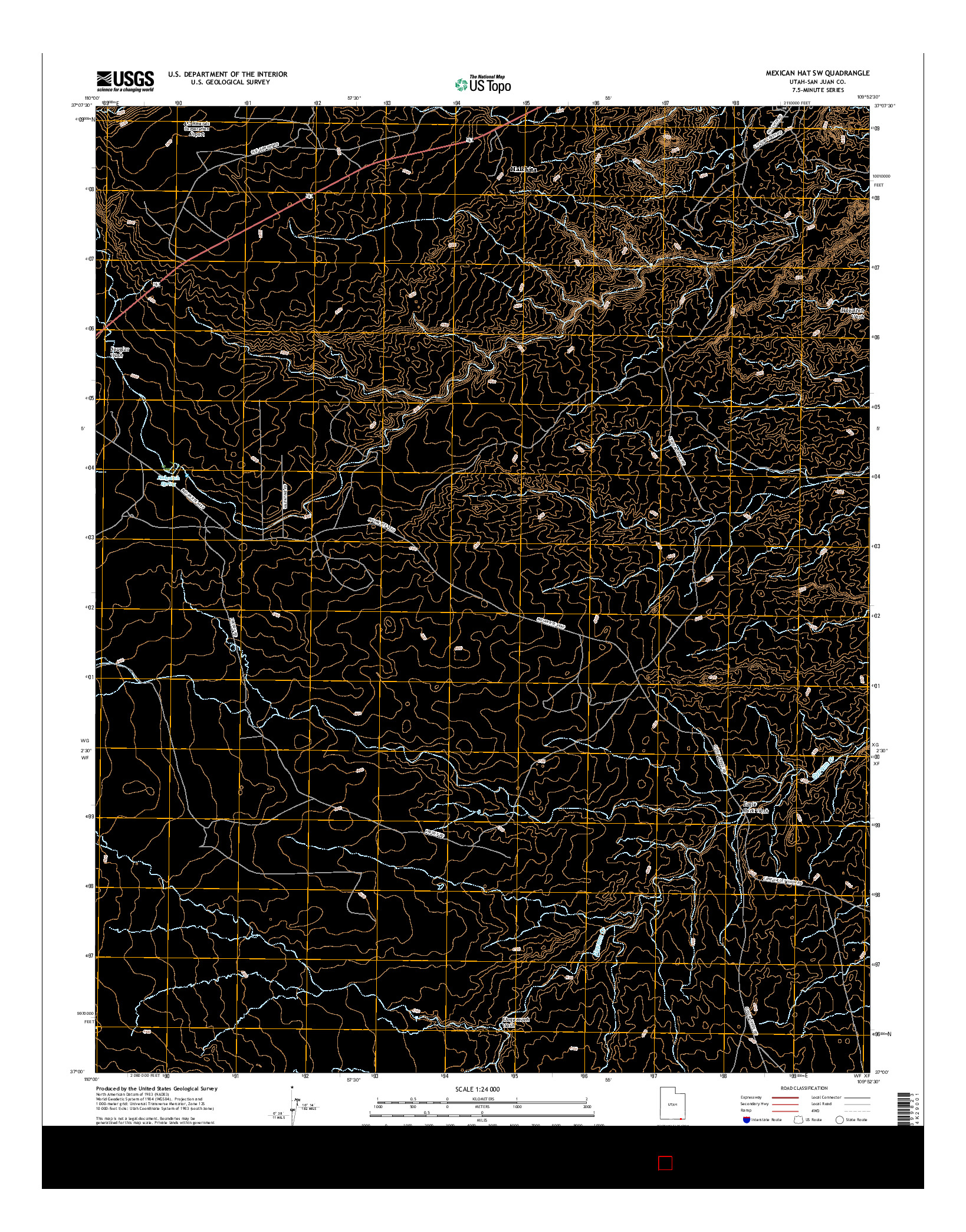 USGS US TOPO 7.5-MINUTE MAP FOR MEXICAN HAT SW, UT 2017