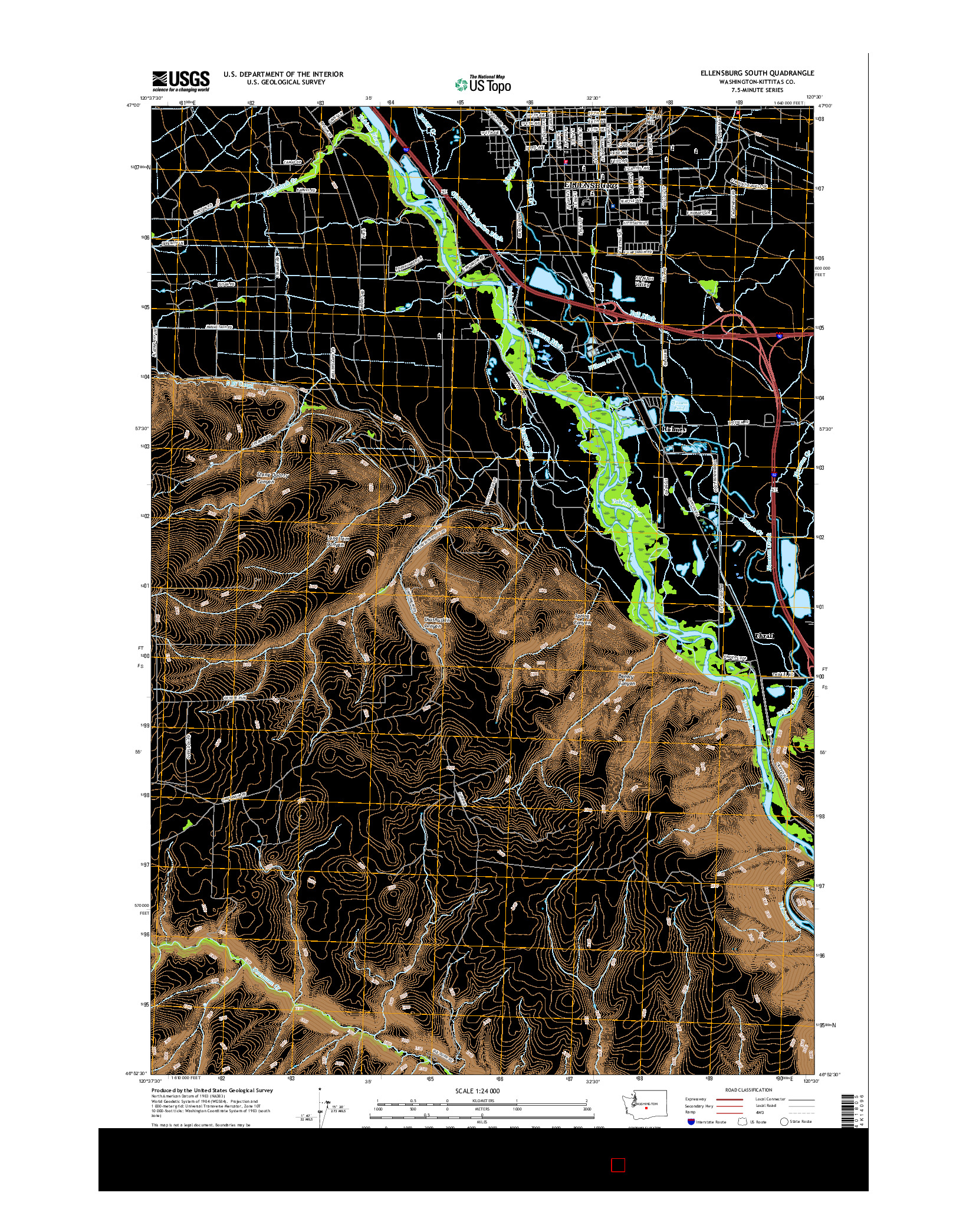 USGS US TOPO 7.5-MINUTE MAP FOR ELLENSBURG SOUTH, WA 2017