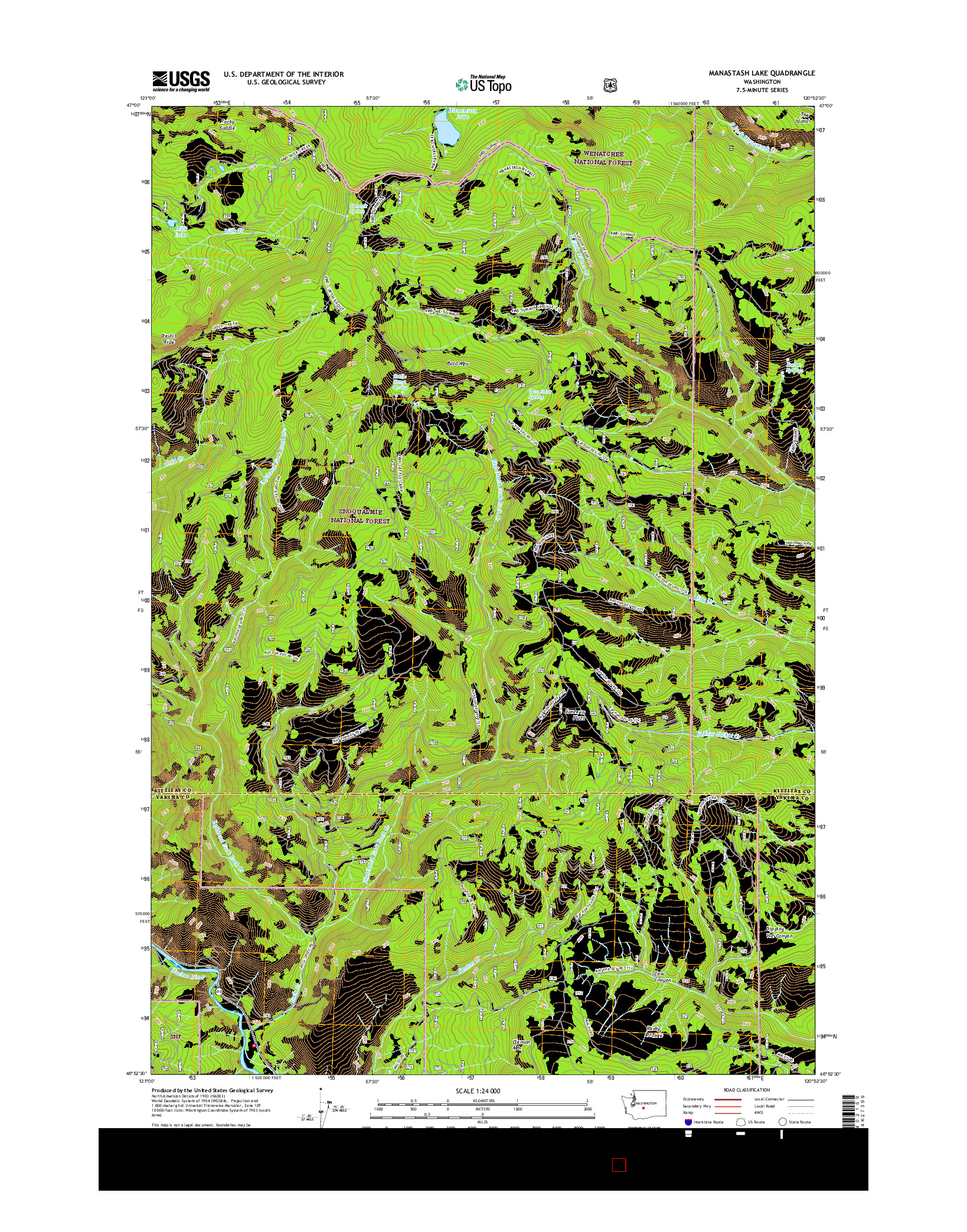 USGS US TOPO 7.5-MINUTE MAP FOR MANASTASH LAKE, WA 2017