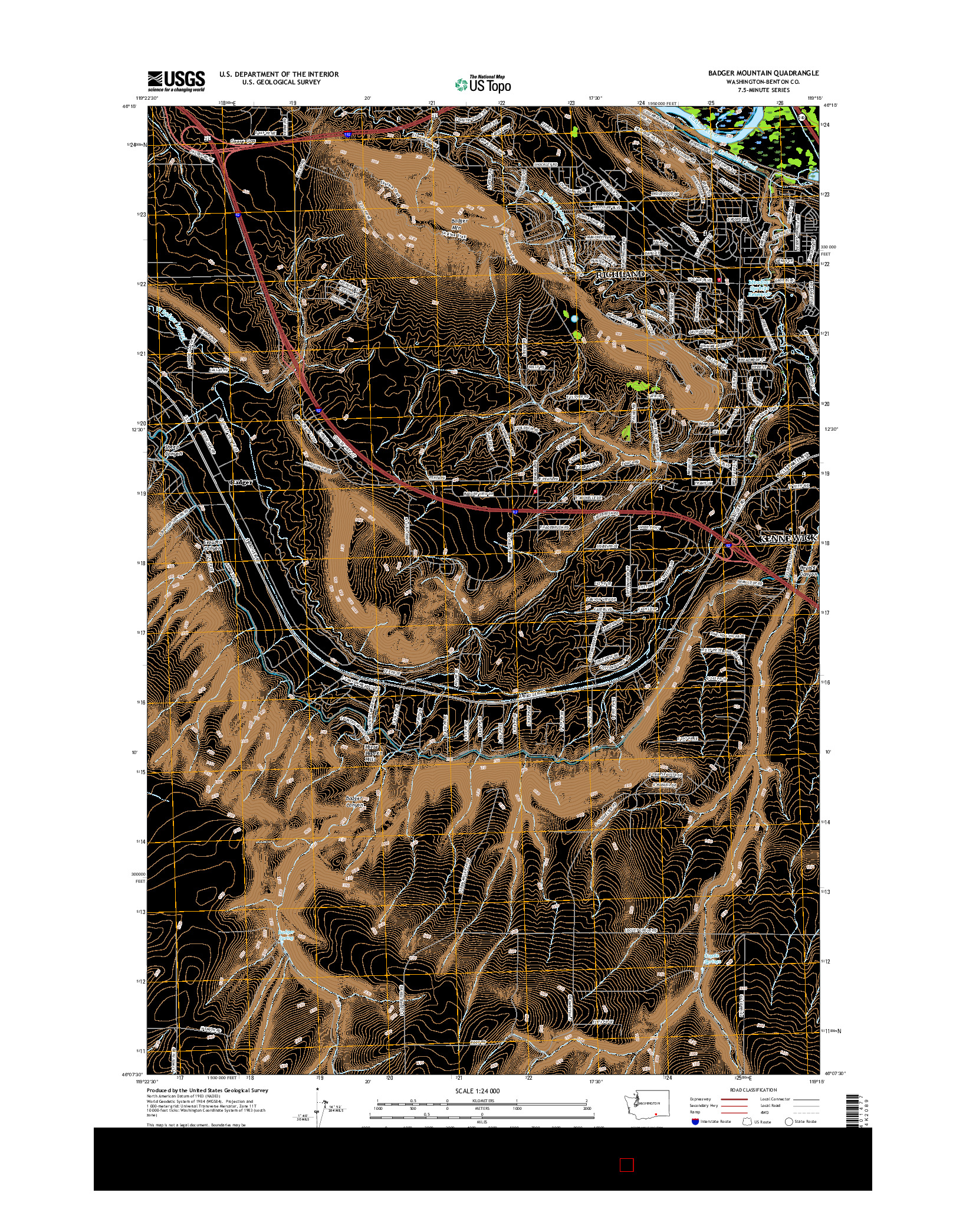 USGS US TOPO 7.5-MINUTE MAP FOR BADGER MOUNTAIN, WA 2017