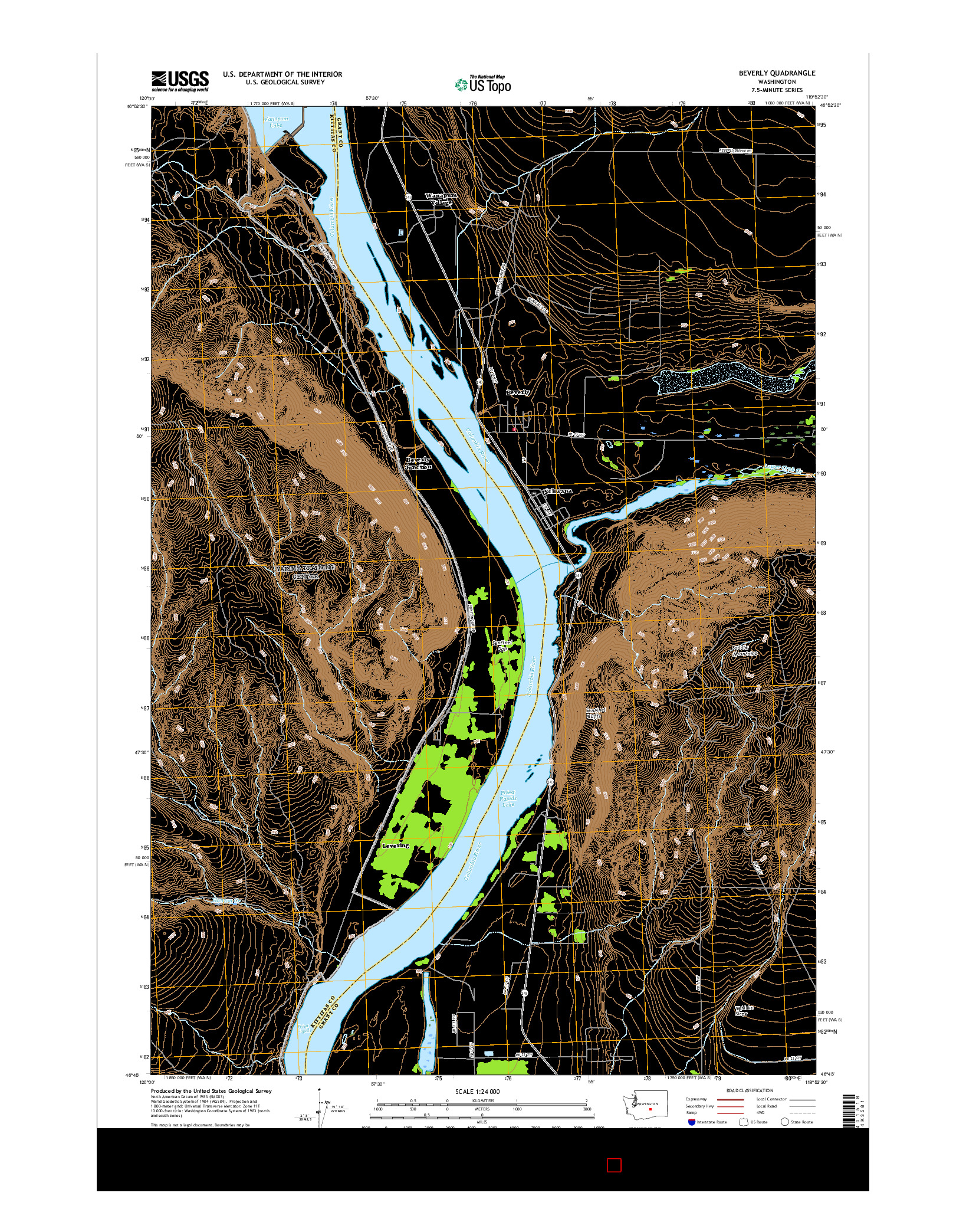 USGS US TOPO 7.5-MINUTE MAP FOR BEVERLY, WA 2017