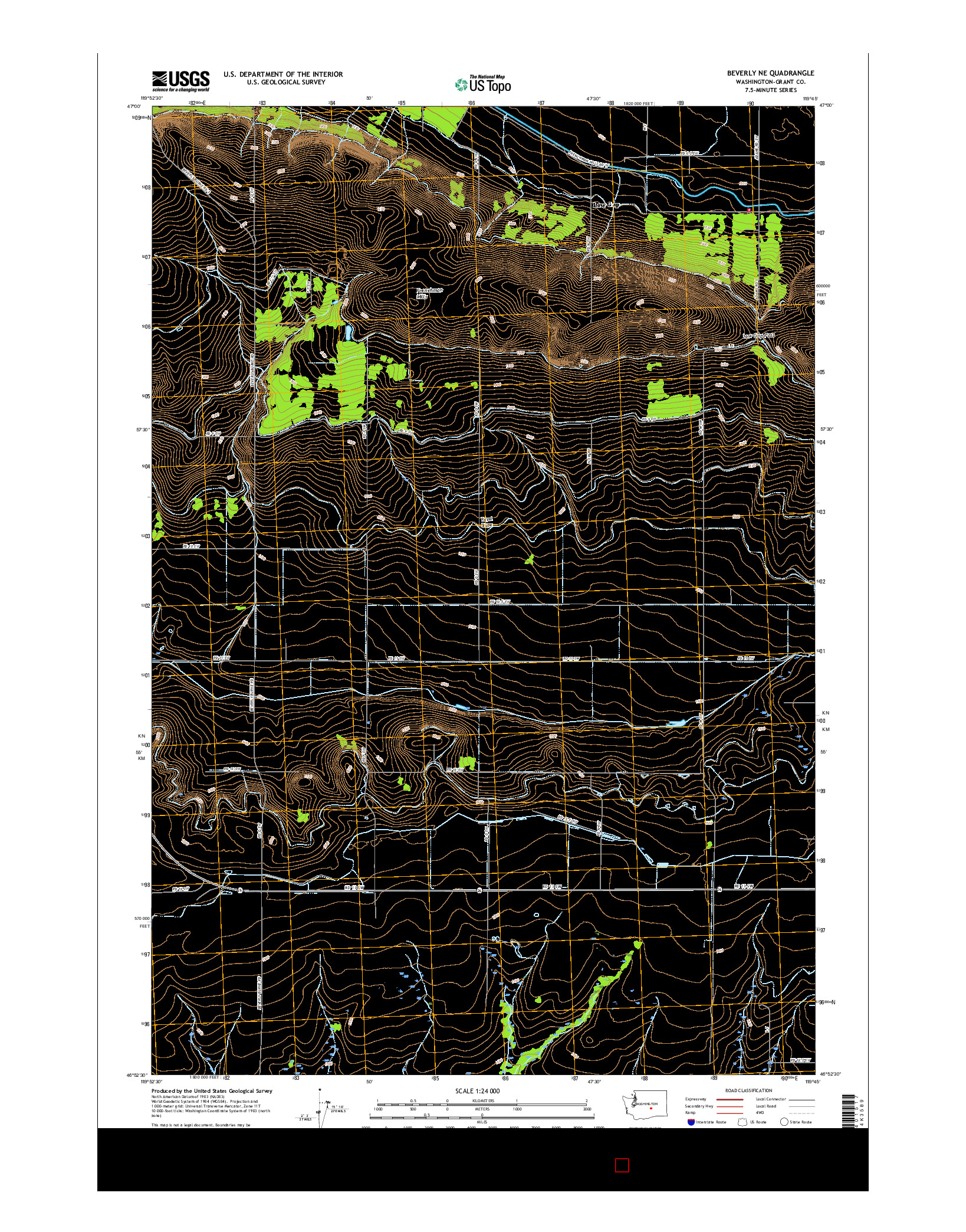 USGS US TOPO 7.5-MINUTE MAP FOR BEVERLY NE, WA 2017