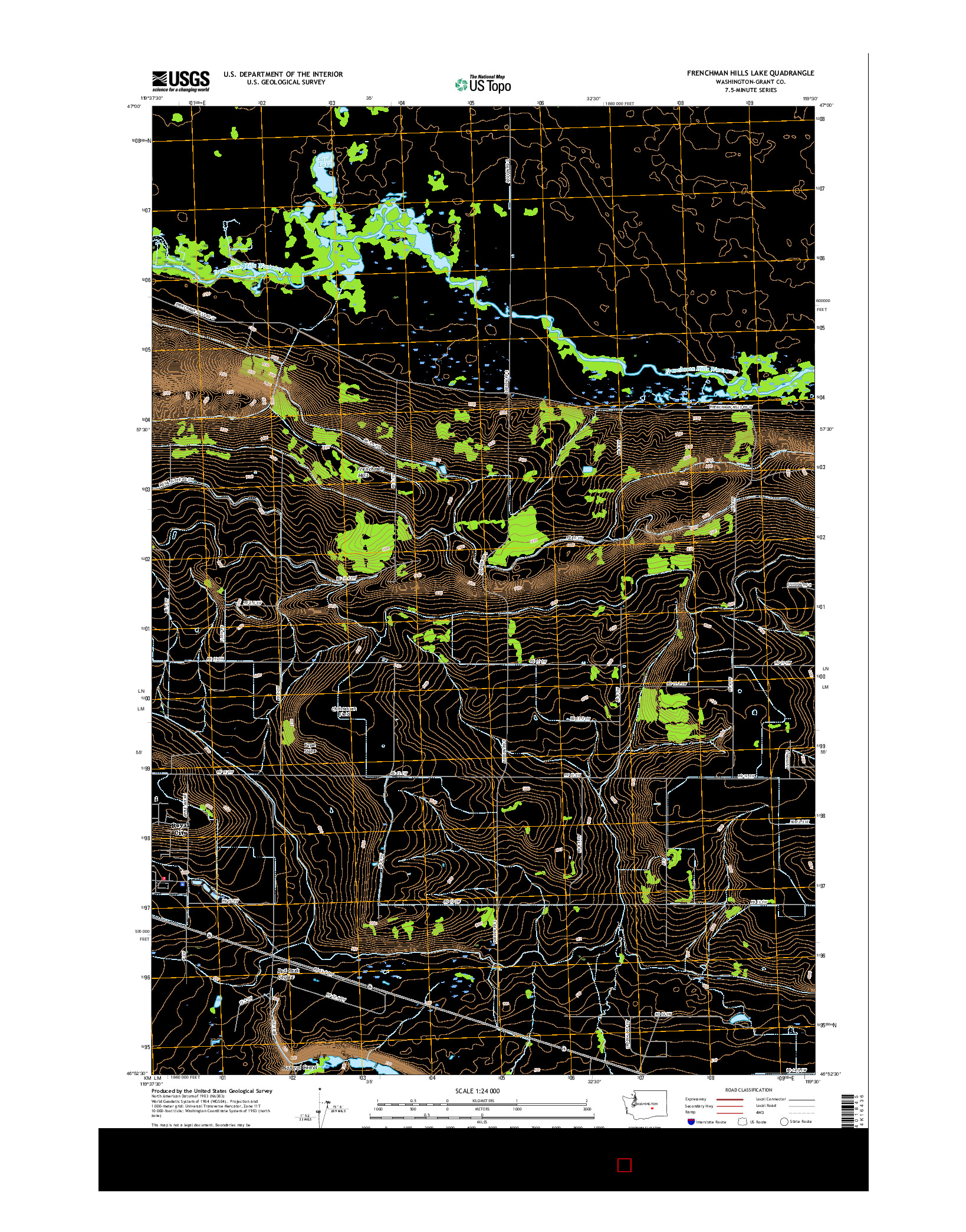 USGS US TOPO 7.5-MINUTE MAP FOR FRENCHMAN HILLS LAKE, WA 2017