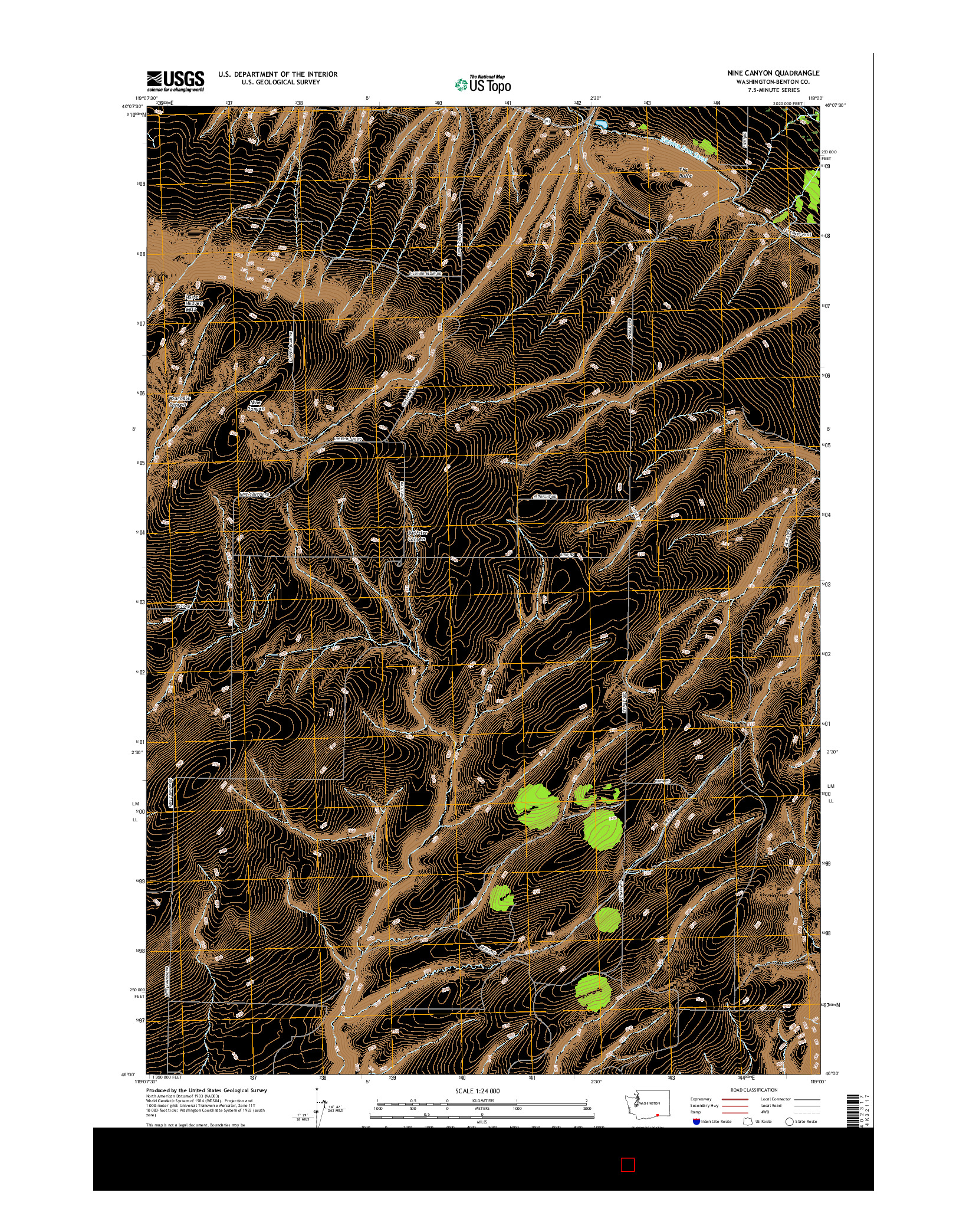 USGS US TOPO 7.5-MINUTE MAP FOR NINE CANYON, WA 2017