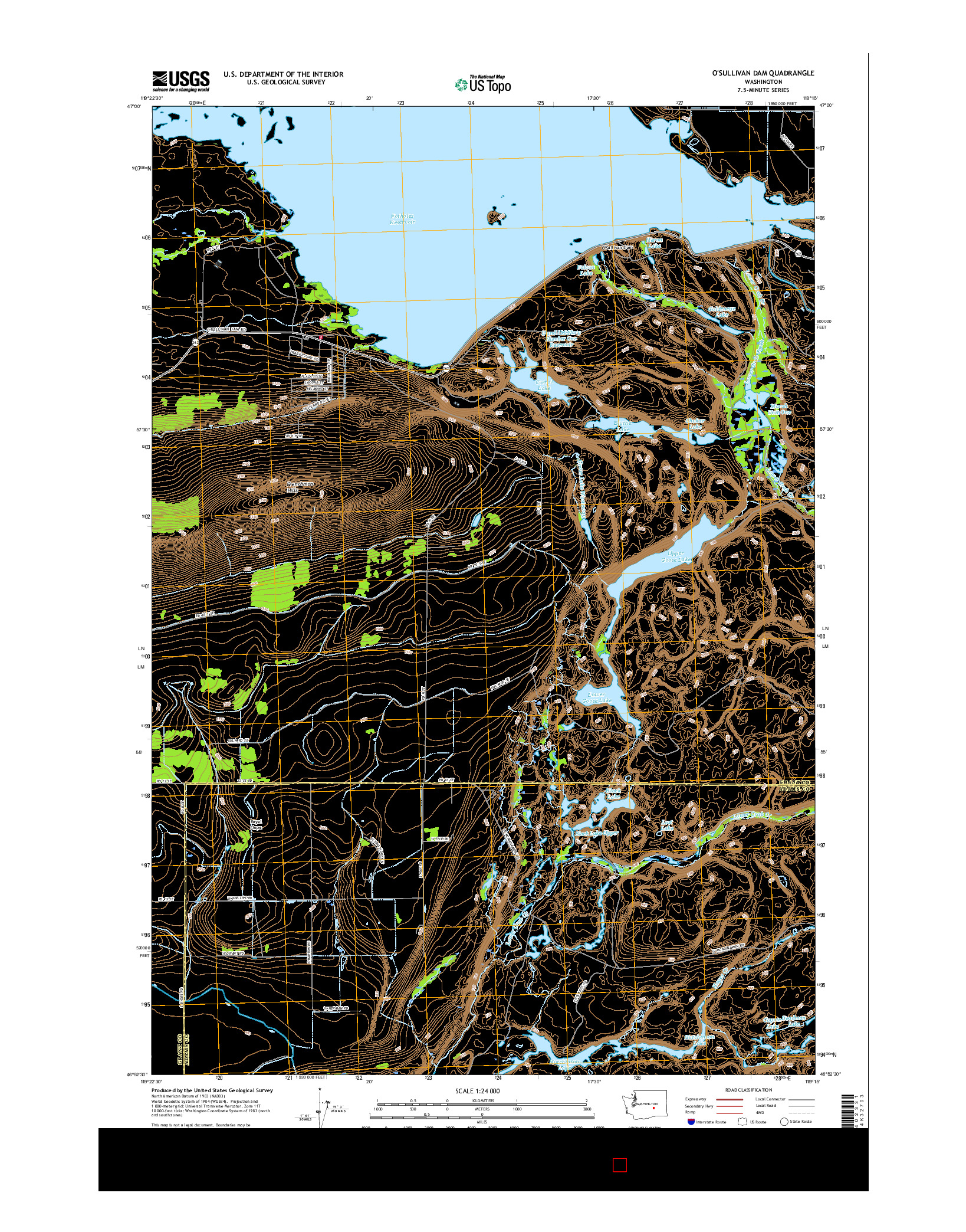 USGS US TOPO 7.5-MINUTE MAP FOR O'SULLIVAN DAM, WA 2017