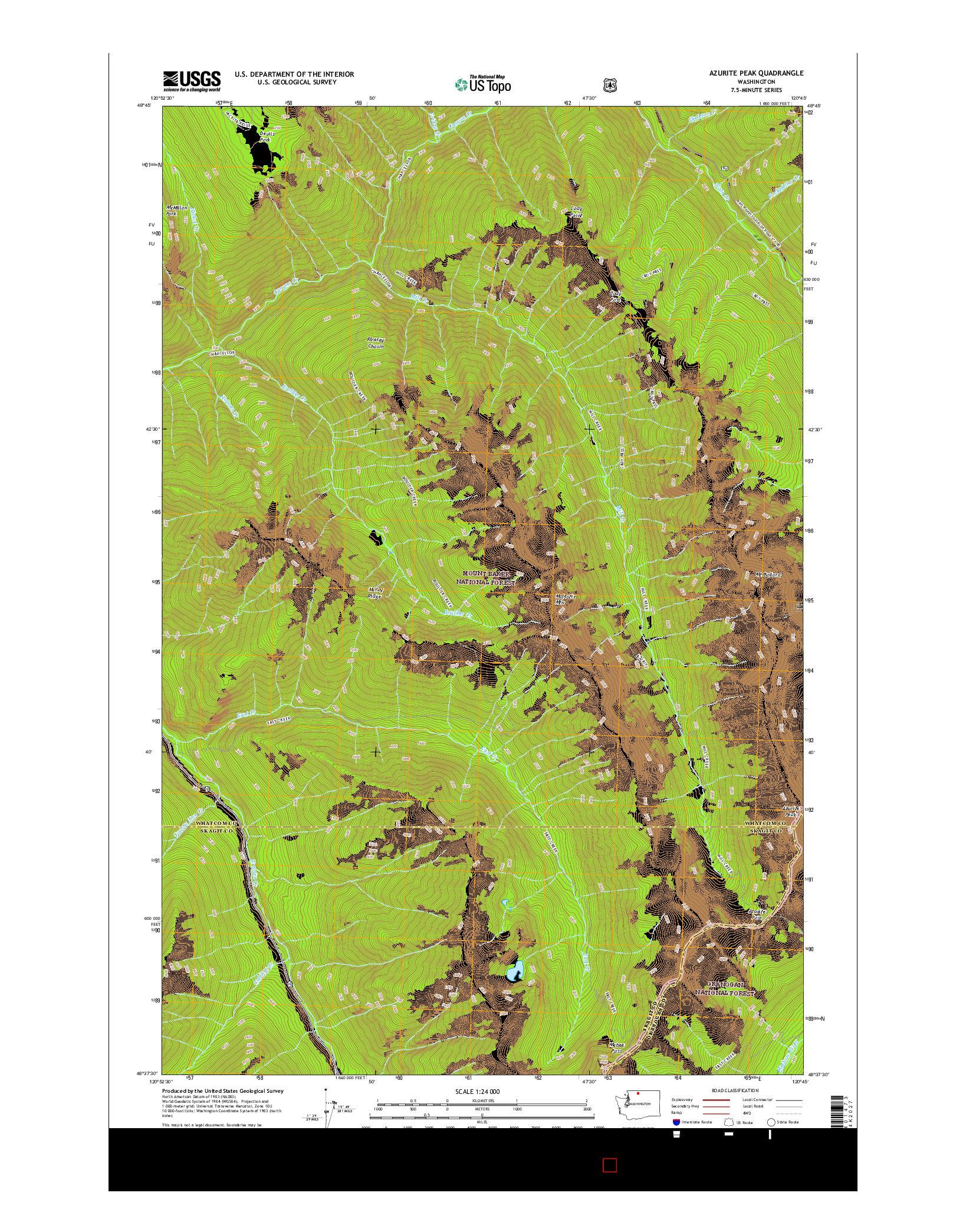 USGS US TOPO 7.5-MINUTE MAP FOR AZURITE PEAK, WA 2017