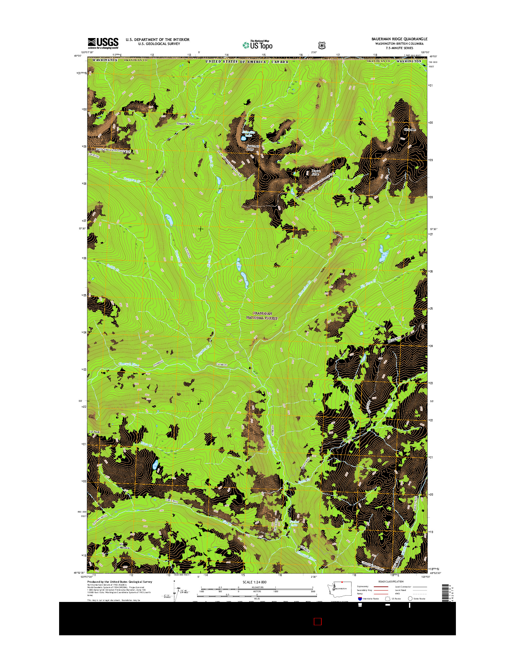 USGS US TOPO 7.5-MINUTE MAP FOR BAUERMAN RIDGE, WA-BC 2017