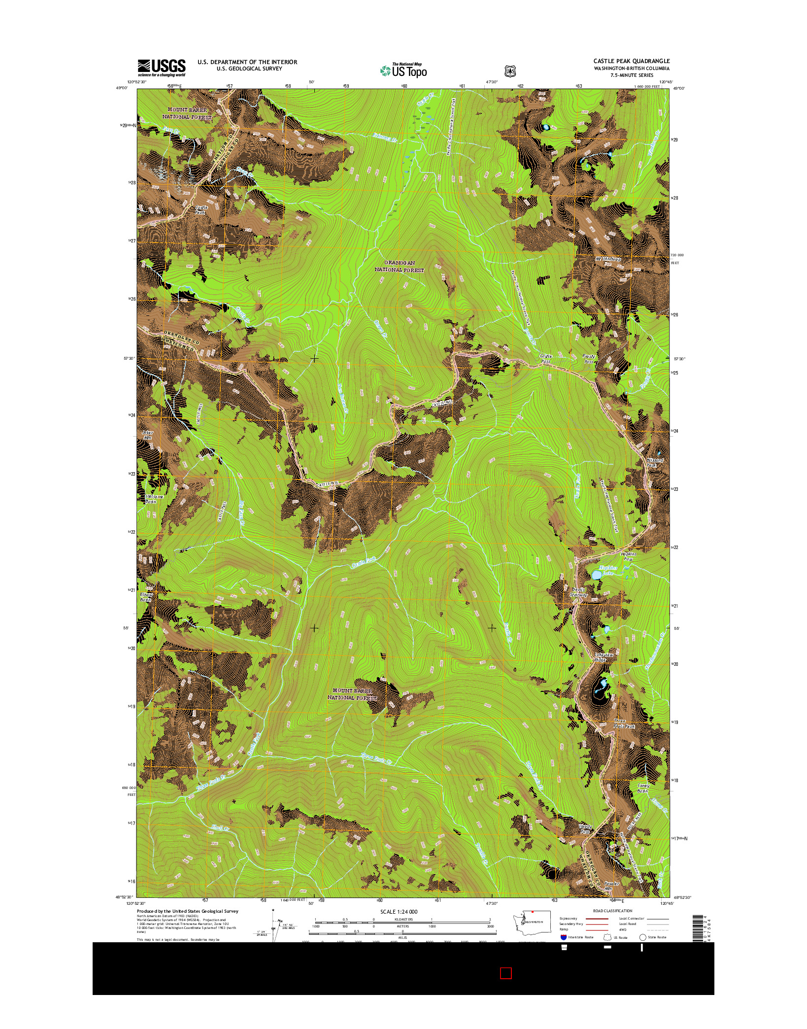 USGS US TOPO 7.5-MINUTE MAP FOR CASTLE PEAK, WA-BC 2017