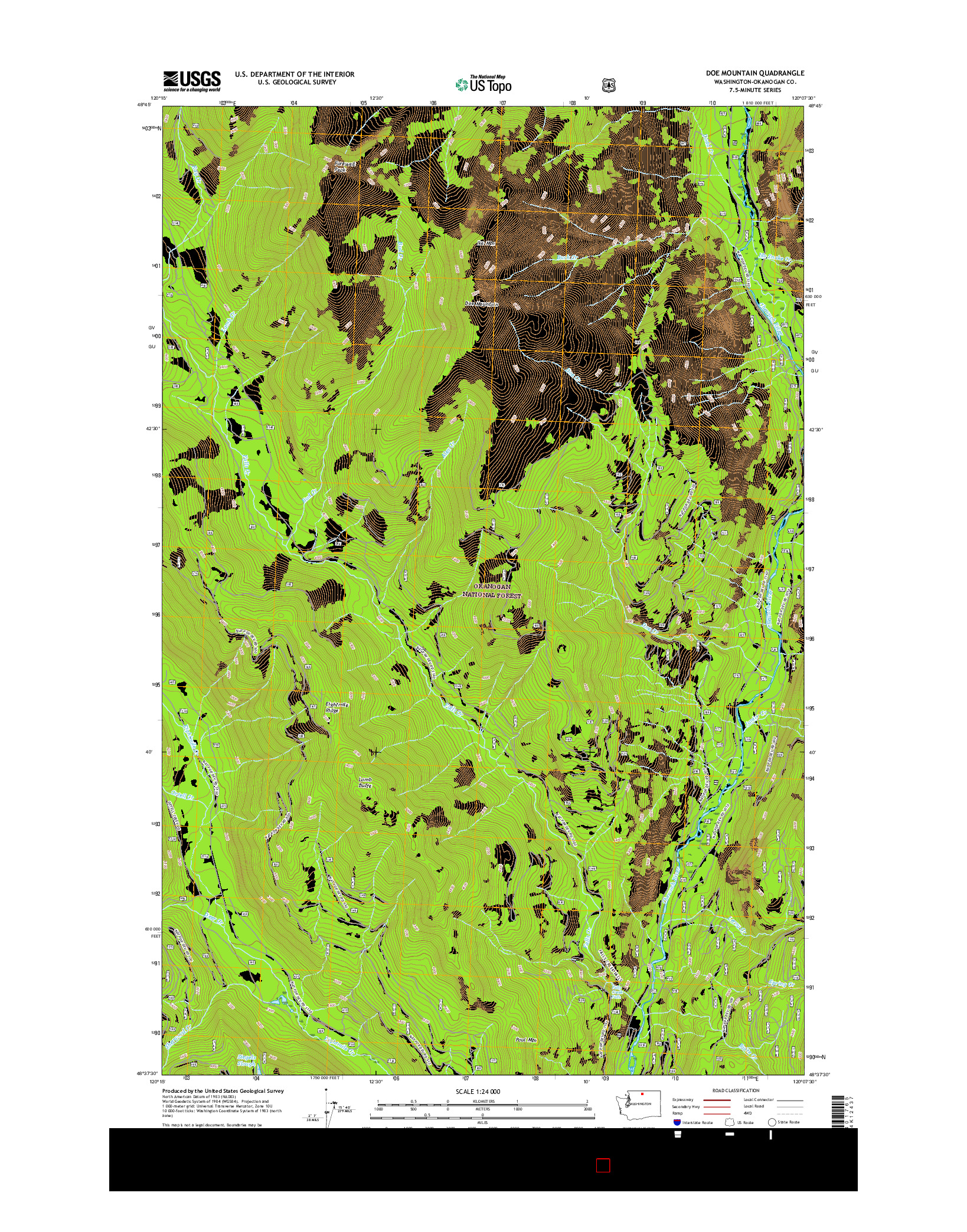 USGS US TOPO 7.5-MINUTE MAP FOR DOE MOUNTAIN, WA 2017