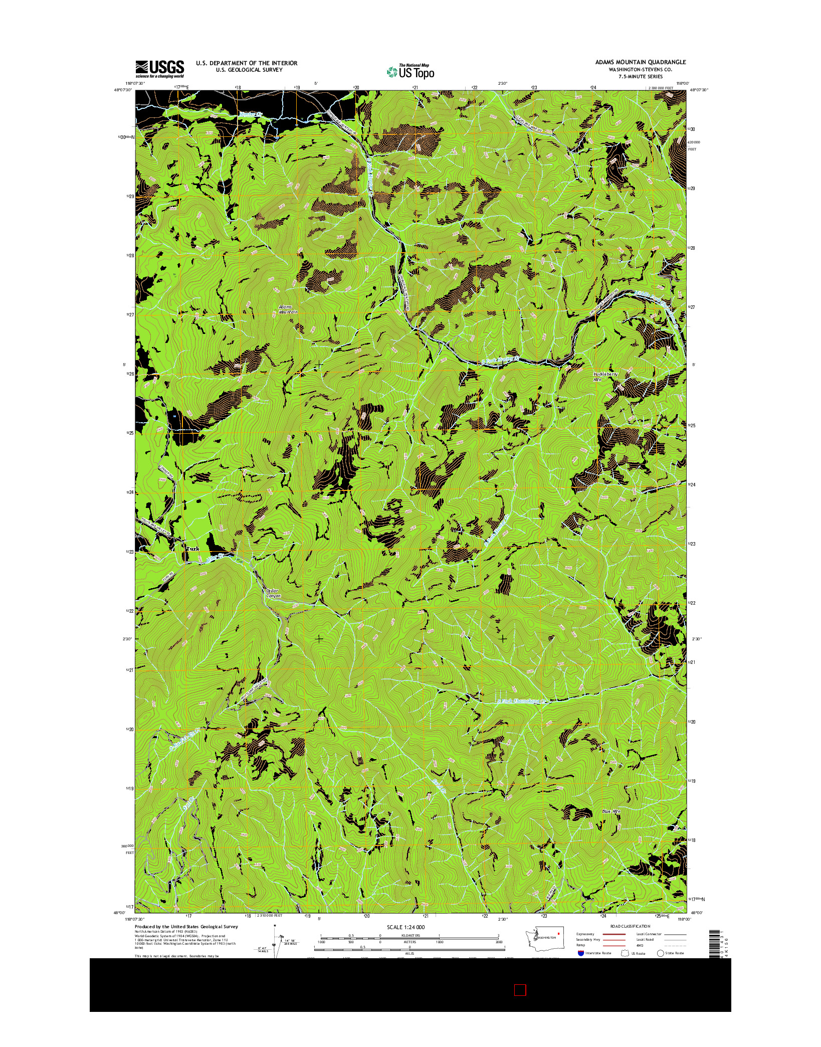 USGS US TOPO 7.5-MINUTE MAP FOR ADAMS MOUNTAIN, WA 2017