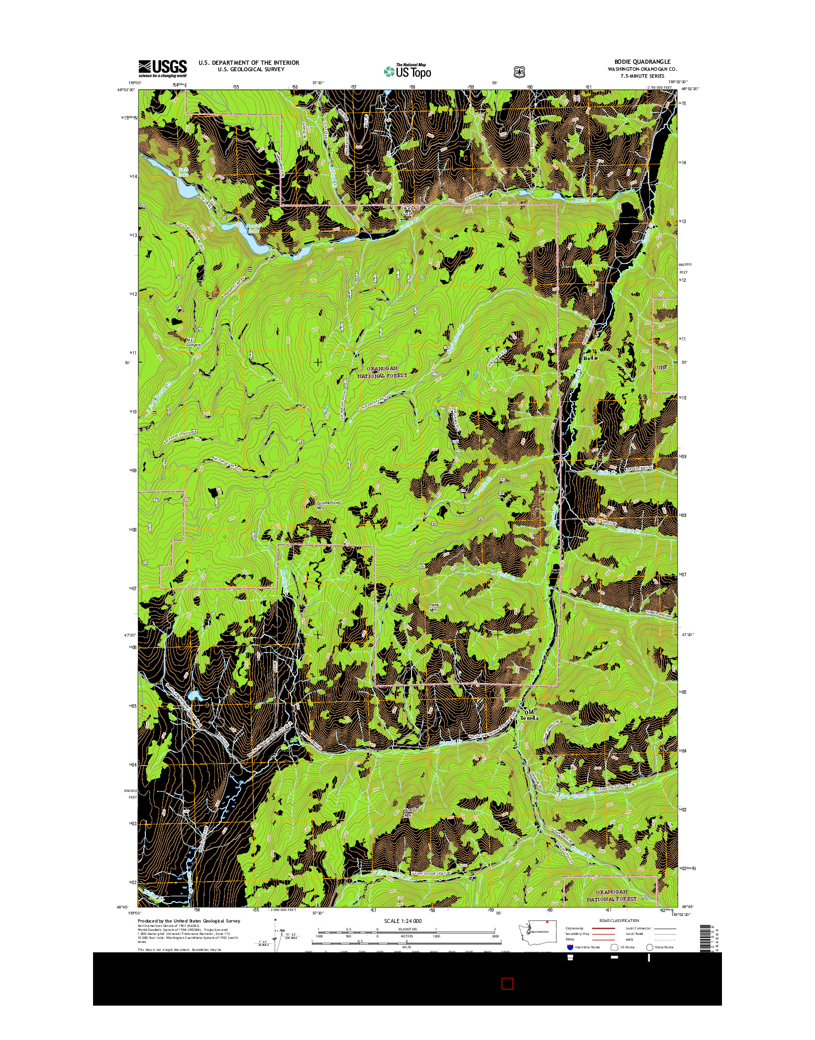 USGS US TOPO 7.5-MINUTE MAP FOR BODIE, WA 2017