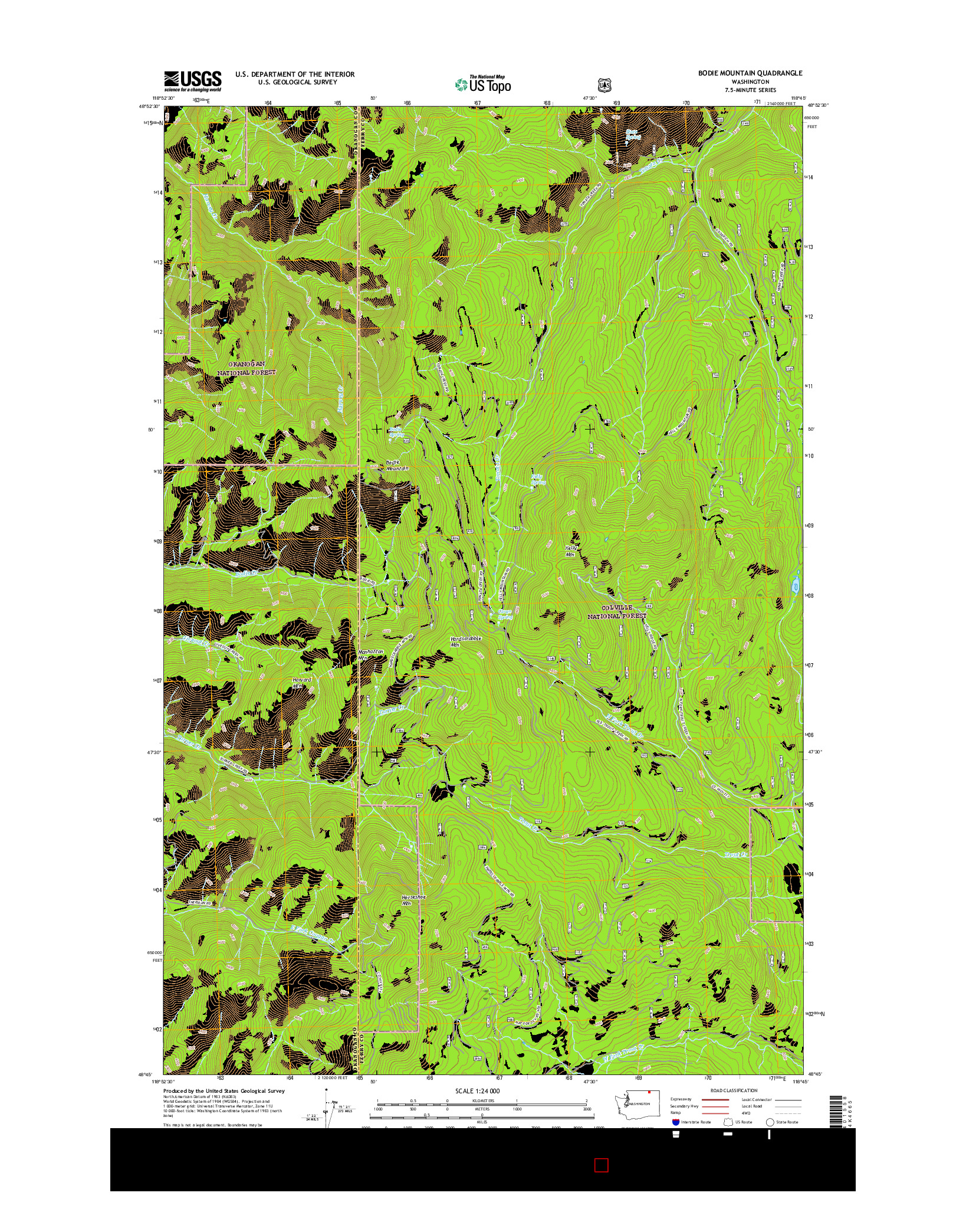 USGS US TOPO 7.5-MINUTE MAP FOR BODIE MOUNTAIN, WA 2017