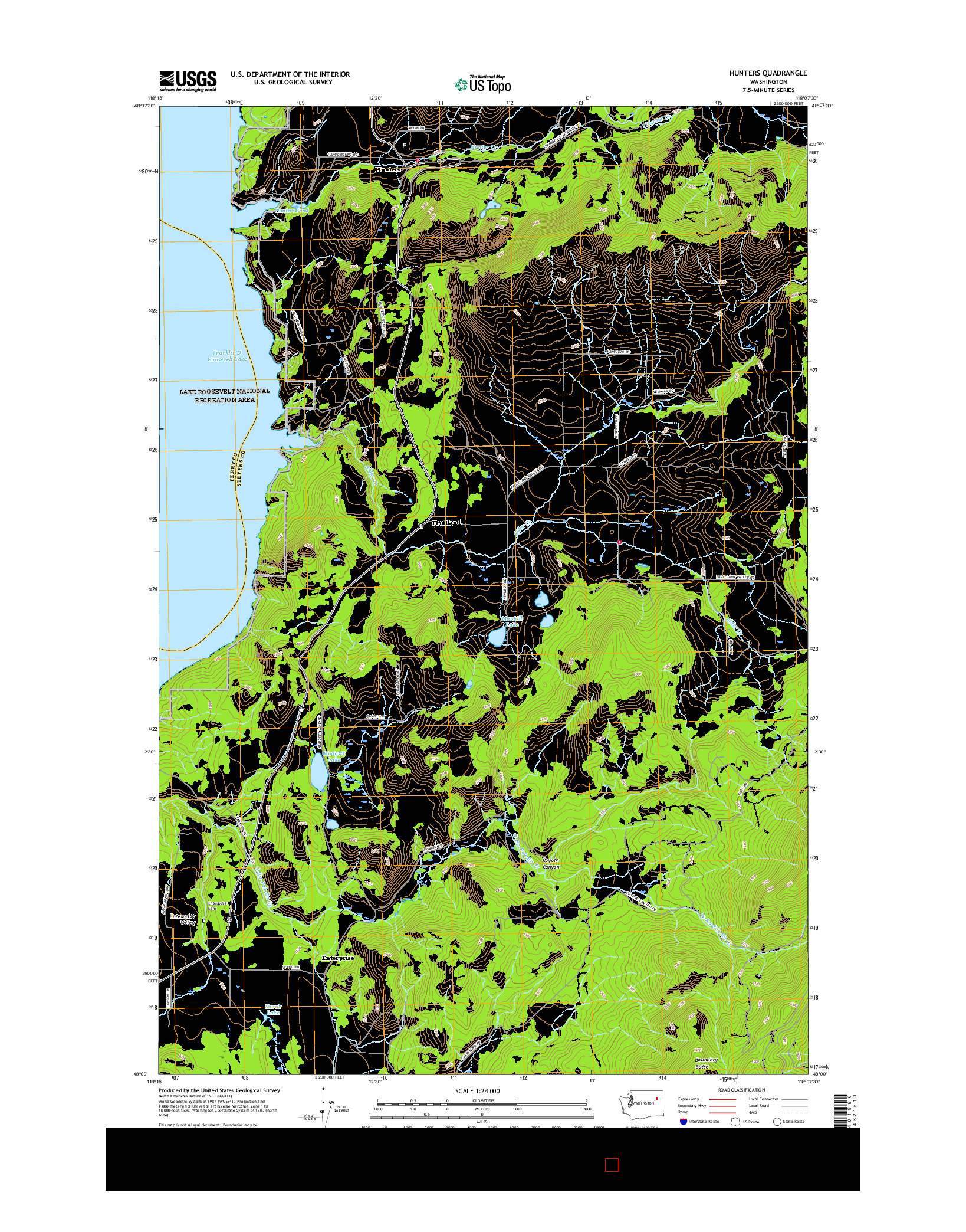 USGS US TOPO 7.5-MINUTE MAP FOR HUNTERS, WA 2017