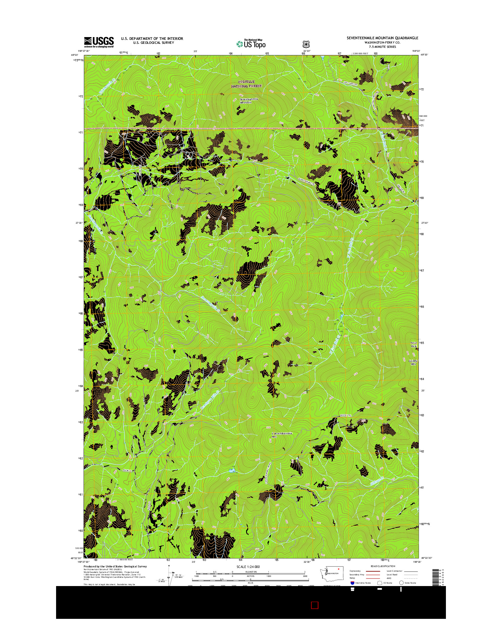 USGS US TOPO 7.5-MINUTE MAP FOR SEVENTEENMILE MOUNTAIN, WA 2017