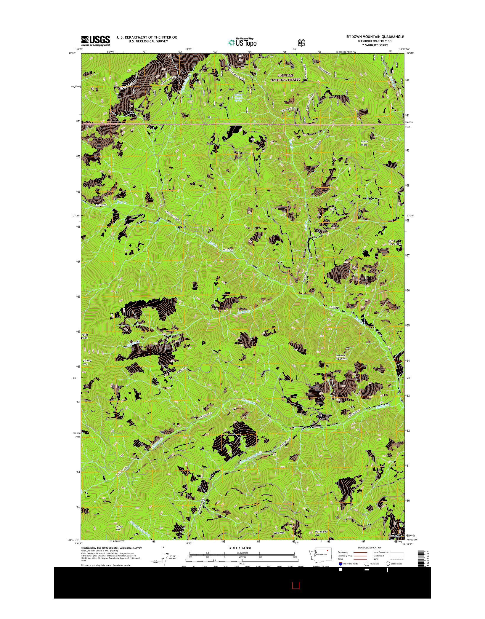 USGS US TOPO 7.5-MINUTE MAP FOR SITDOWN MOUNTAIN, WA 2017